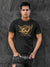 Model wearing Men's Dark Grey Round Neck T-shirt with 'Born Free' design, offering effortless style and premium comfort