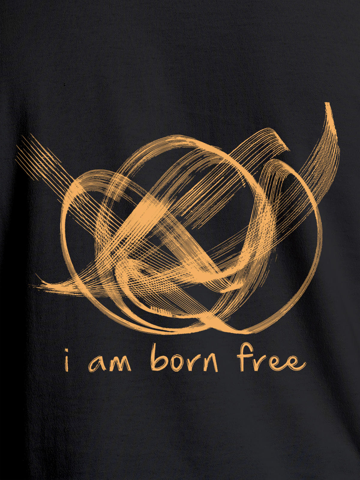 Close up of 'Born Free' design on Men's Dark Grey Round Neck T-shirt, highlighting intricate details and vibrant print.