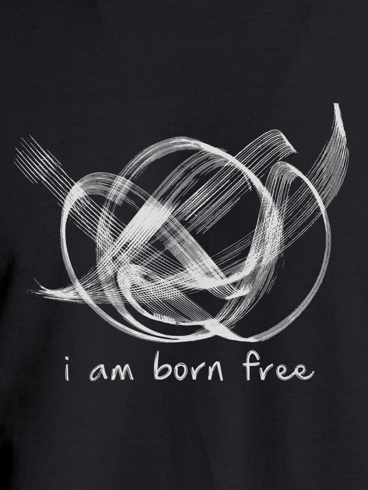 Close up of 'Born Free' design on Women's Dark Grey Round Neck T-shirt, highlighting intricate details and vibrant print.