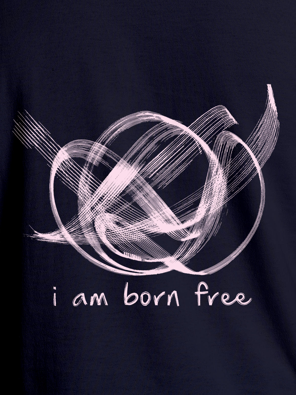 Close up of 'Born Free' design on Men's Navy Blue Round Neck T-shirt, highlighting intricate details and vibrant print.