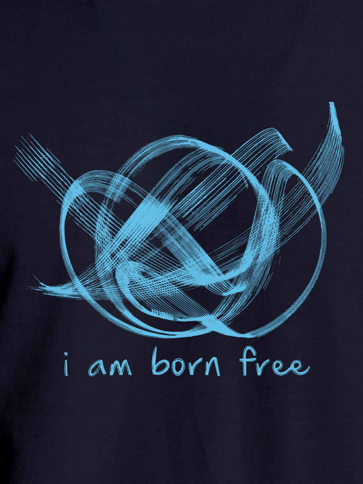 Close up of 'Born Free' design on Women's Navy Blue Round Neck T-shirt, highlighting intricate details and vibrant print.