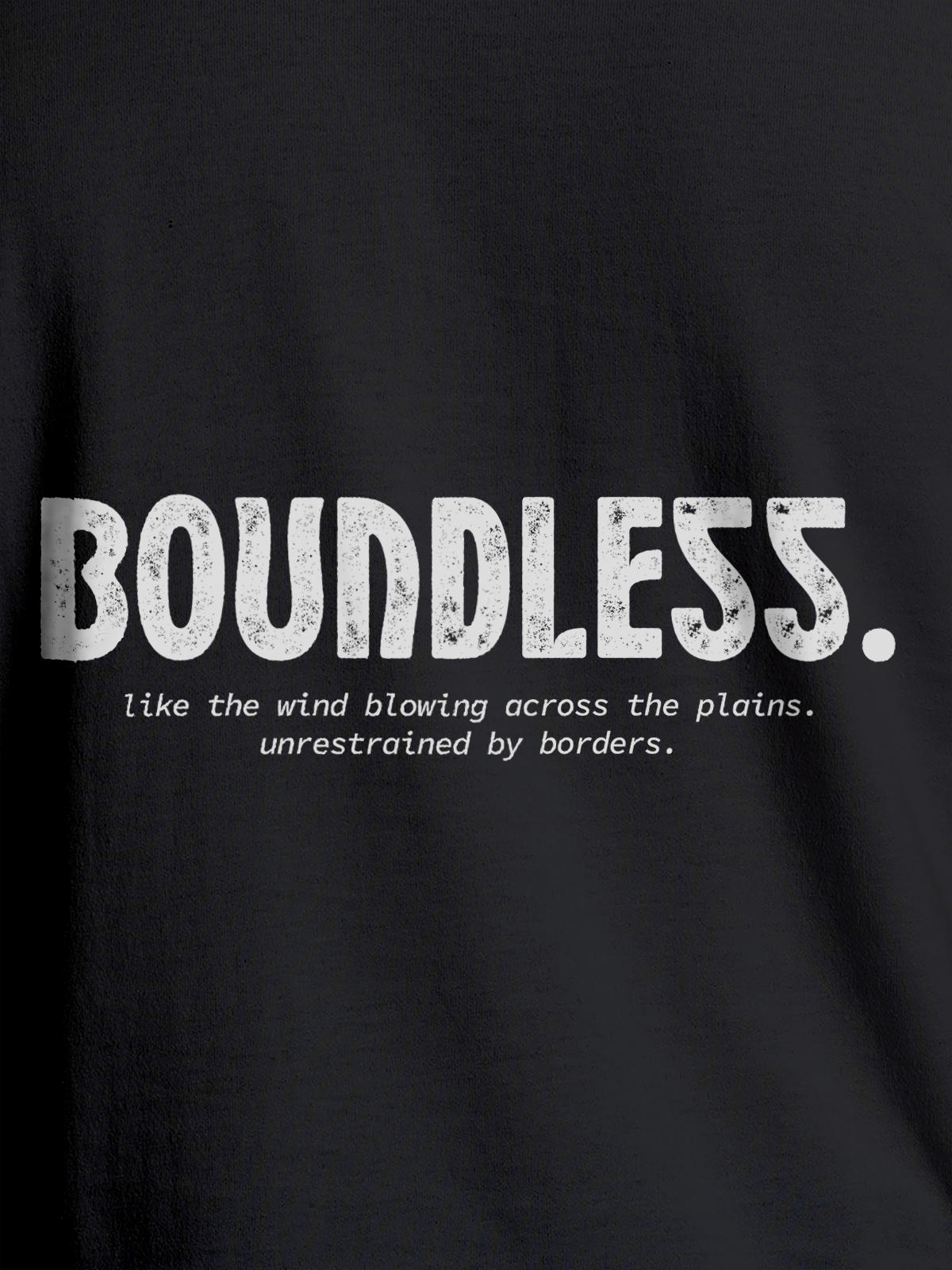 Close up of 'Boundless' design on Women's Dark Grey Round Neck T-shirt, highlighting intricate details and vibrant print.