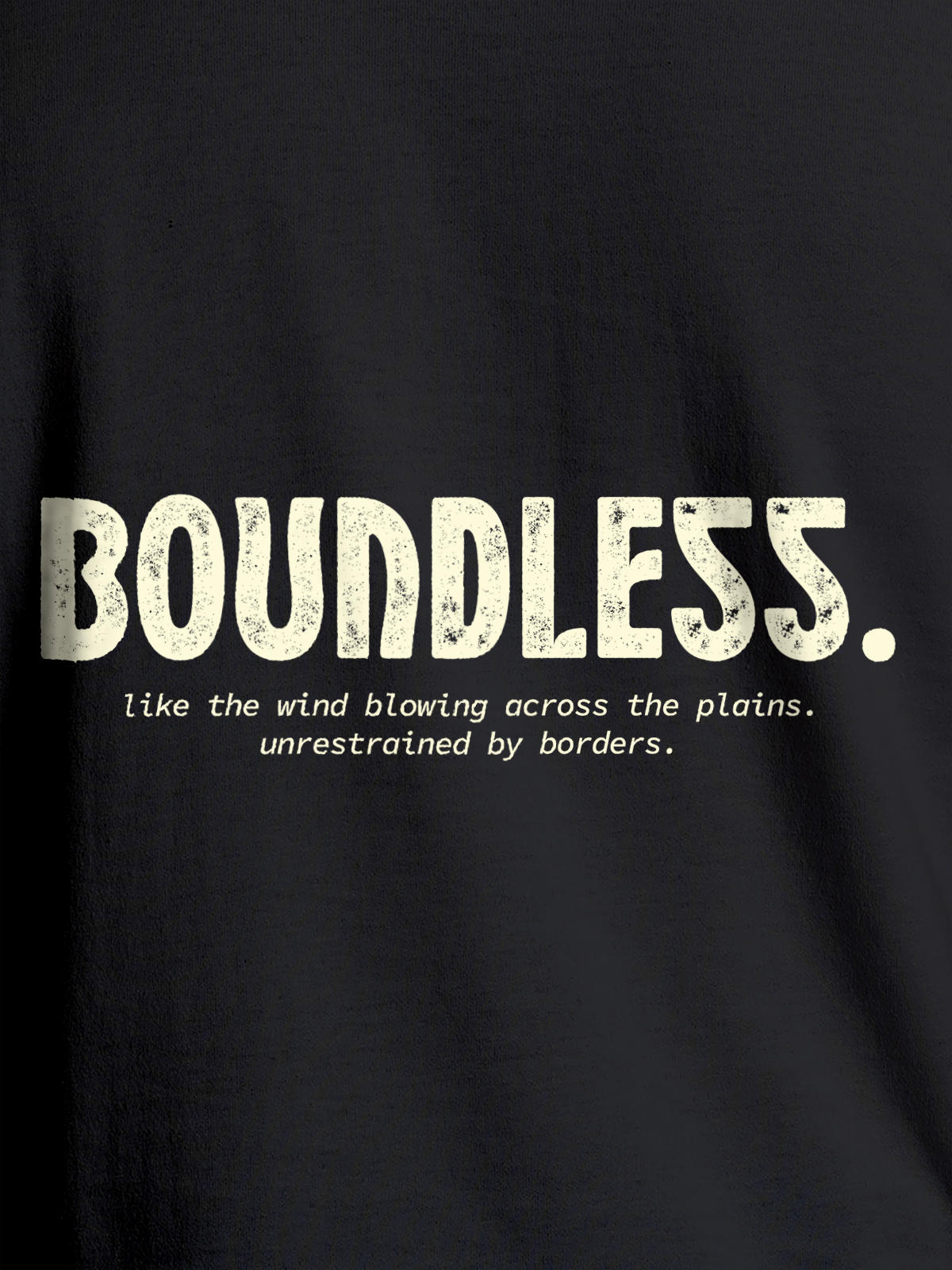 Close up of 'Boundless' design on Women's Dark Grey Round Neck T-shirt, highlighting intricate details and vibrant print.