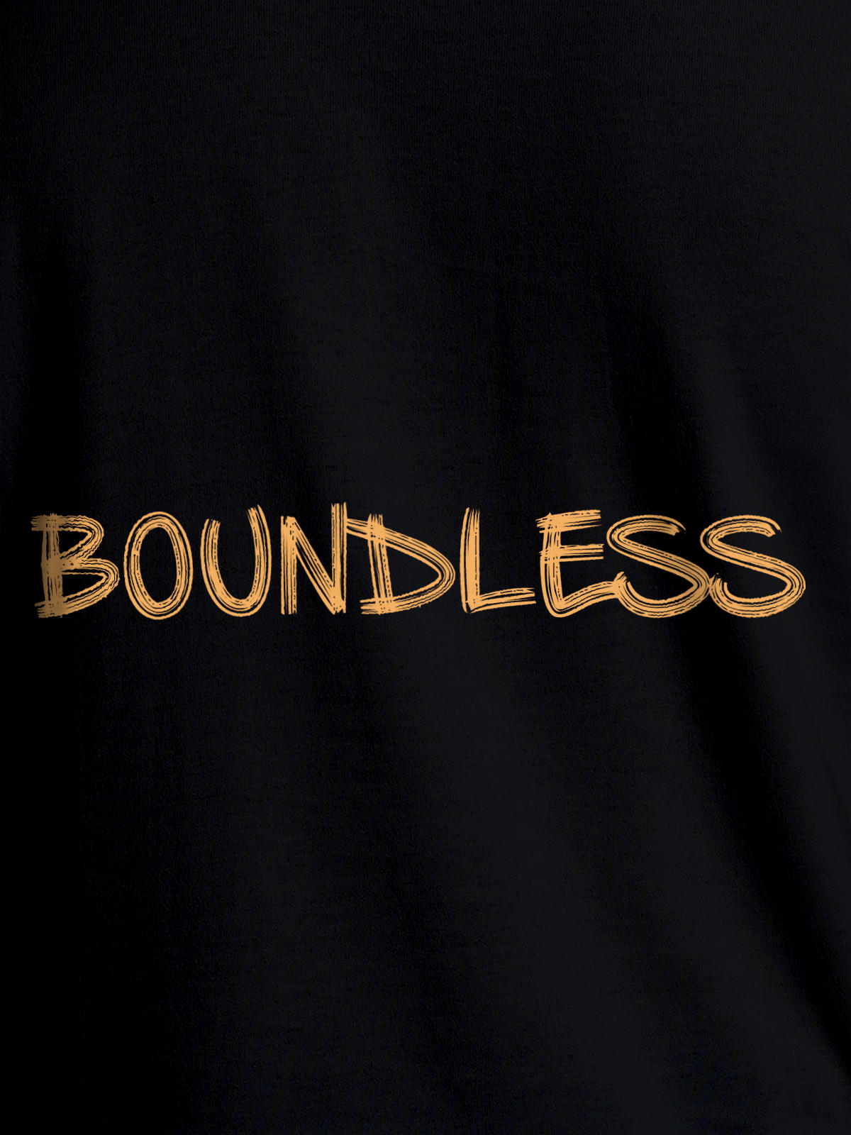 Close up of 'Boundless' design on Men's Black Round Neck T-shirt, highlighting intricate details and vibrant print.
