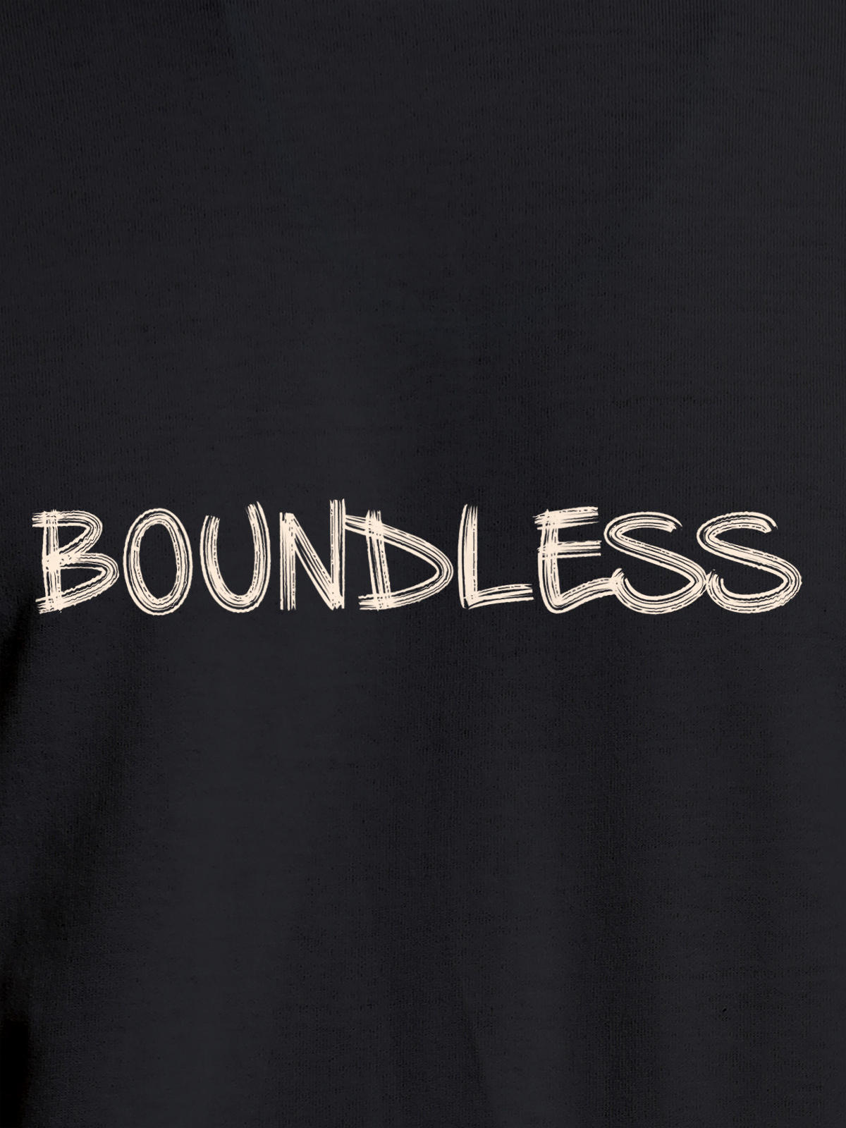 Close up of 'Boundless' design on Women's Dark Grey Round Neck T-shirt, highlighting intricate details and vibrant print.