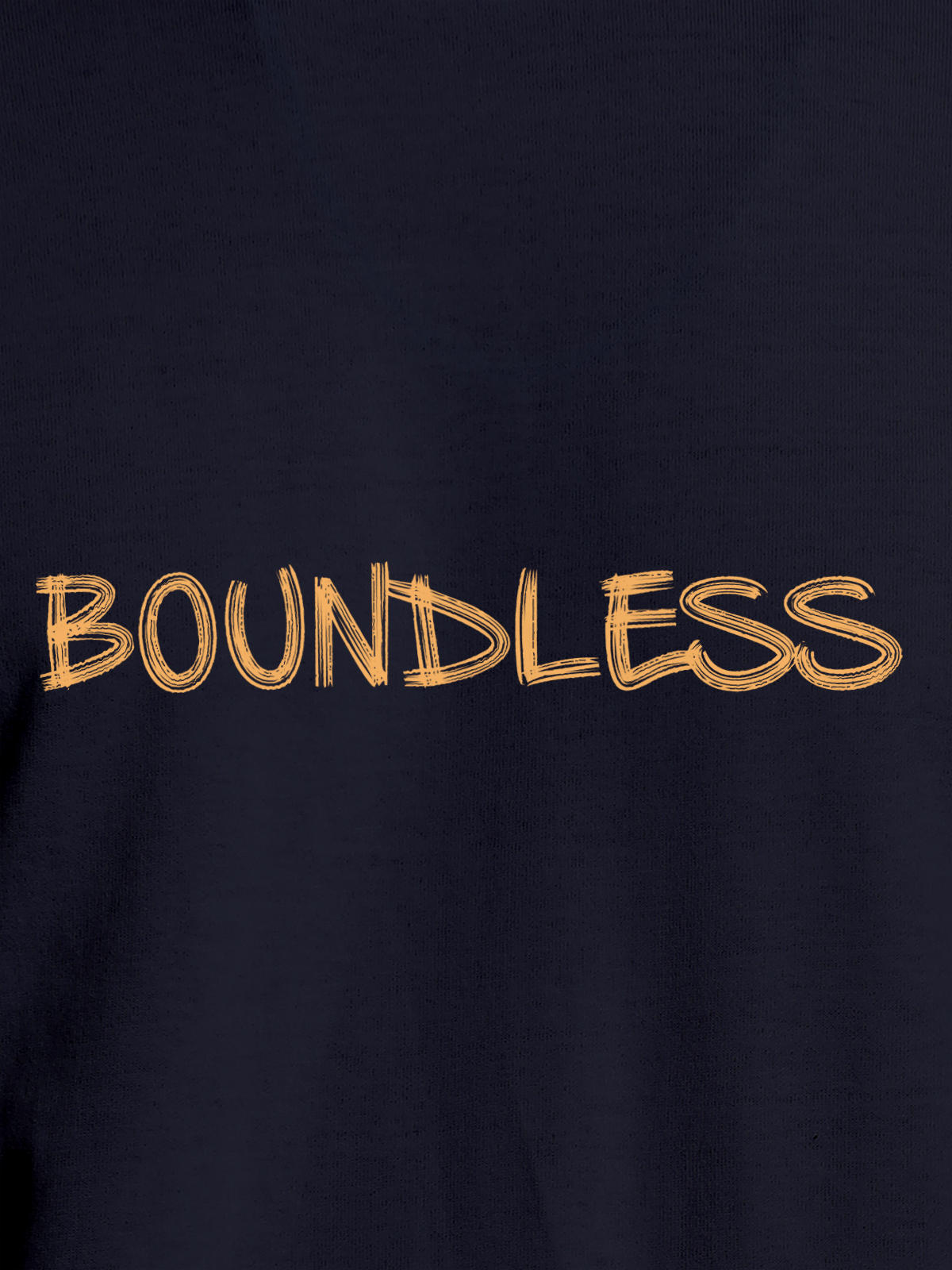 Close up of 'Boundless' design on Women's Navy Blue Round Neck T-shirt, highlighting intricate details and vibrant print.