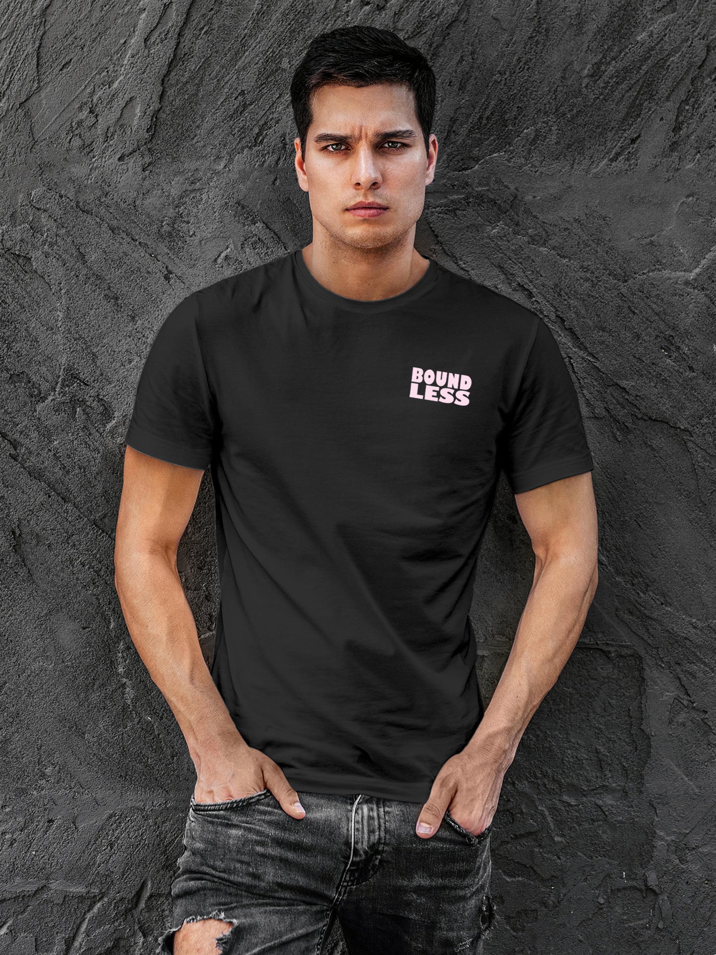 Front view of Fighterhero Men's Dark Grey Round Neck T-shirt, highlighting the 'broken chains' design on the chest.