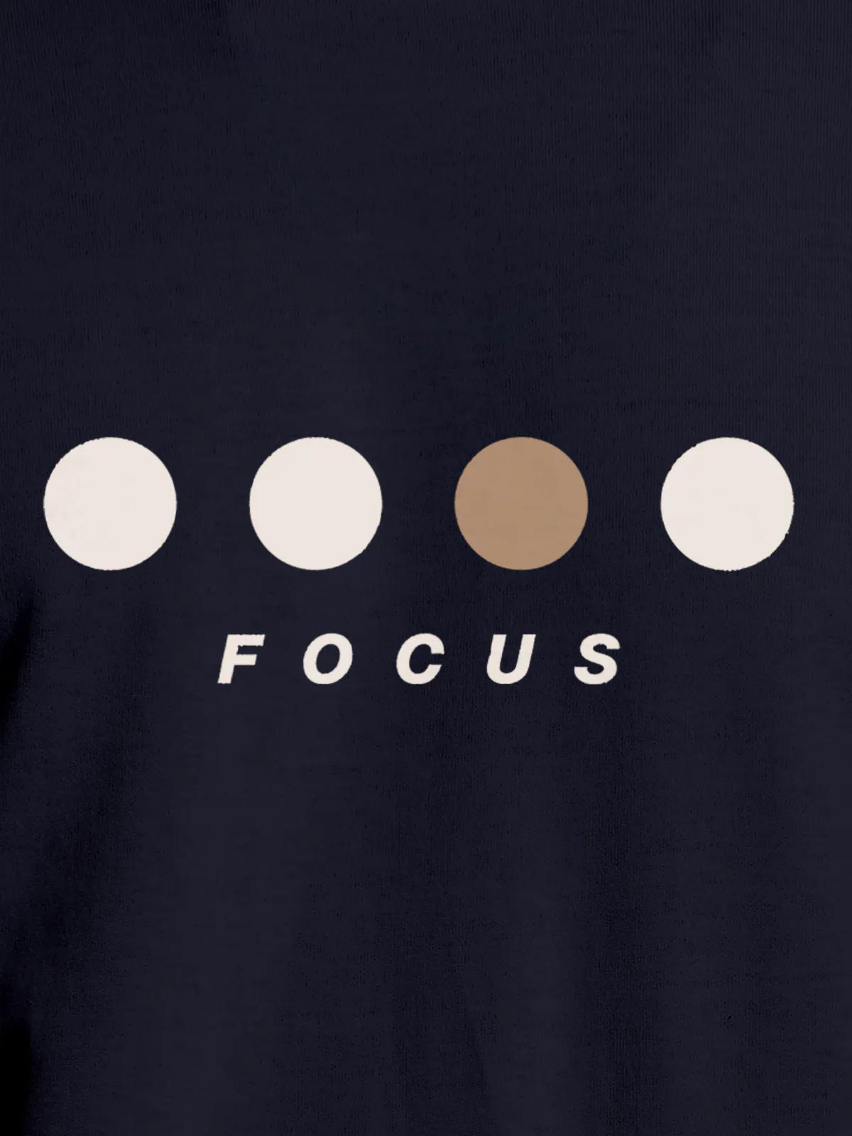 Close up of 'Focus On Goal' design on Men's Navy Blue Round Neck T-shirt, highlighting intricate details and vibrant print.