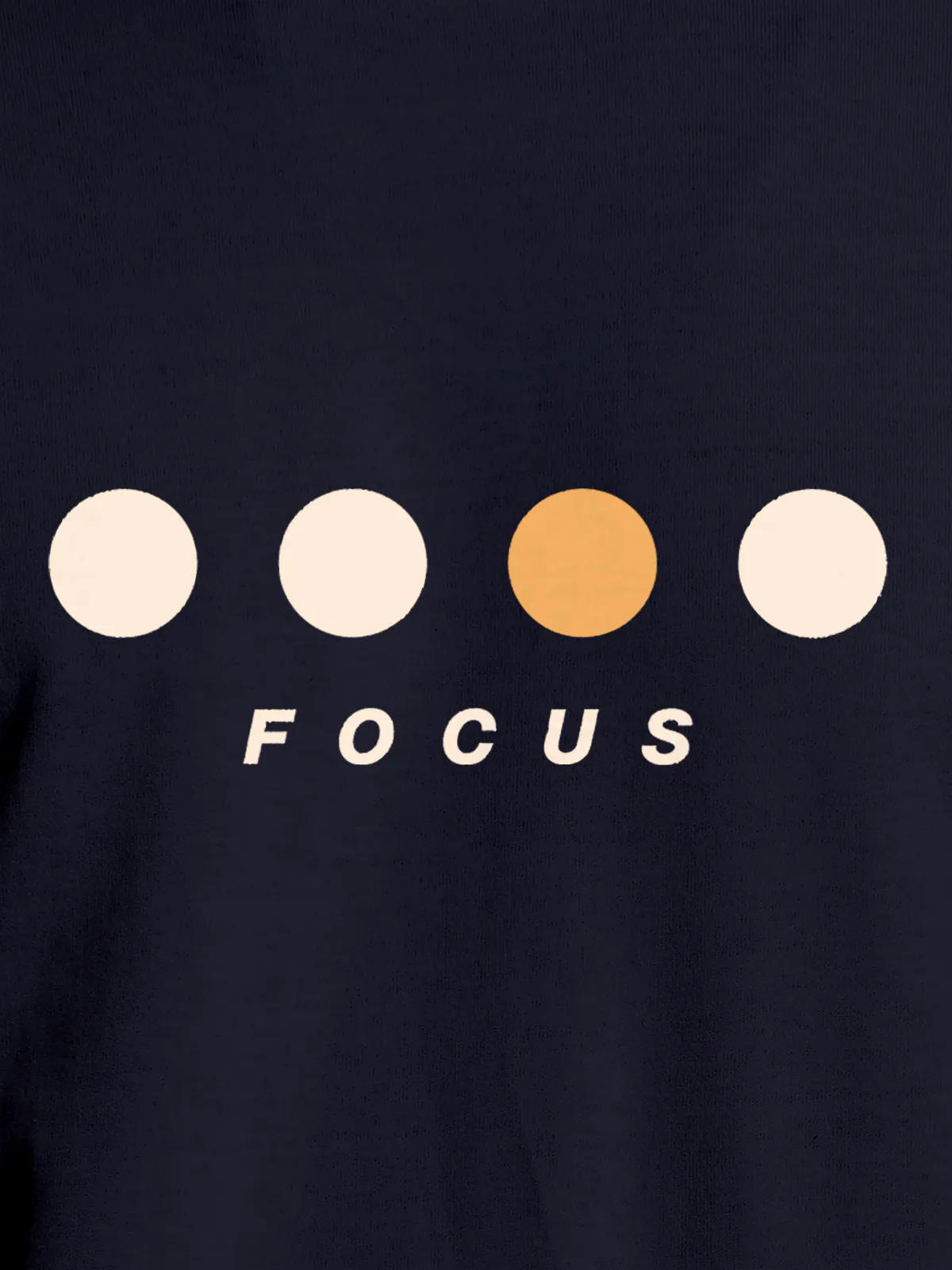 Close up of 'Focus On Goal' design on Men's Navy Blue Round Neck T-shirt, highlighting intricate details and vibrant print.