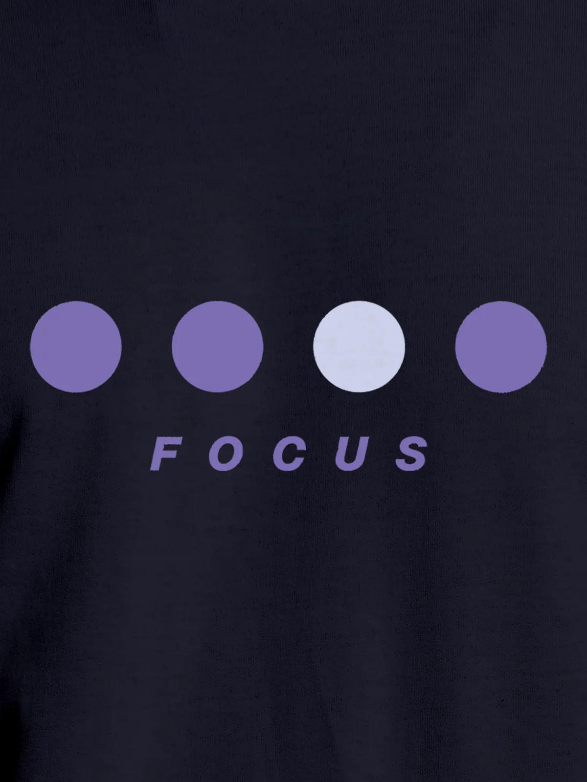 Close up of 'Focus On Goal' design on Men's Navy Blue Round Neck T-shirt, highlighting intricate details and vibrant print.
