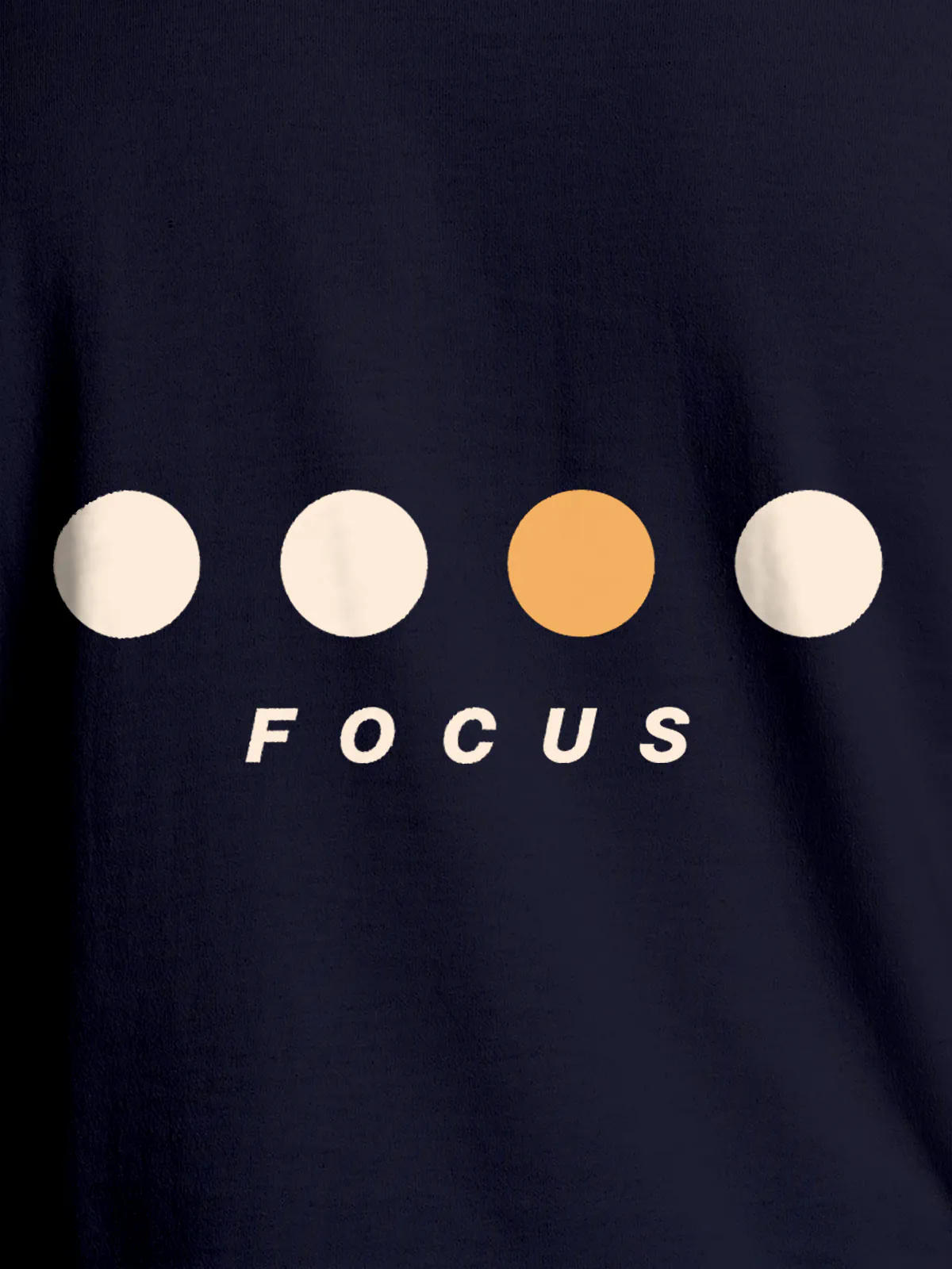 Close up of 'Focus On Goal' design on Women's Navy Blue Round Neck T-shirt, highlighting intricate details and vibrant print.