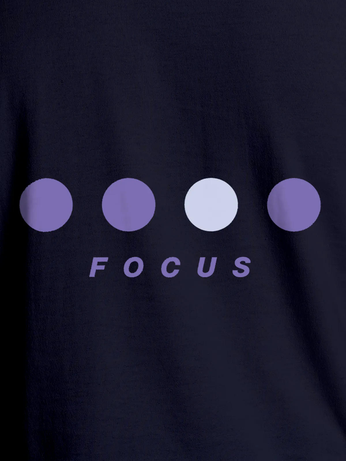 Close up of 'Focus On Goal' design on Women's Navy Blue Round Neck T-shirt, highlighting intricate details and vibrant print.