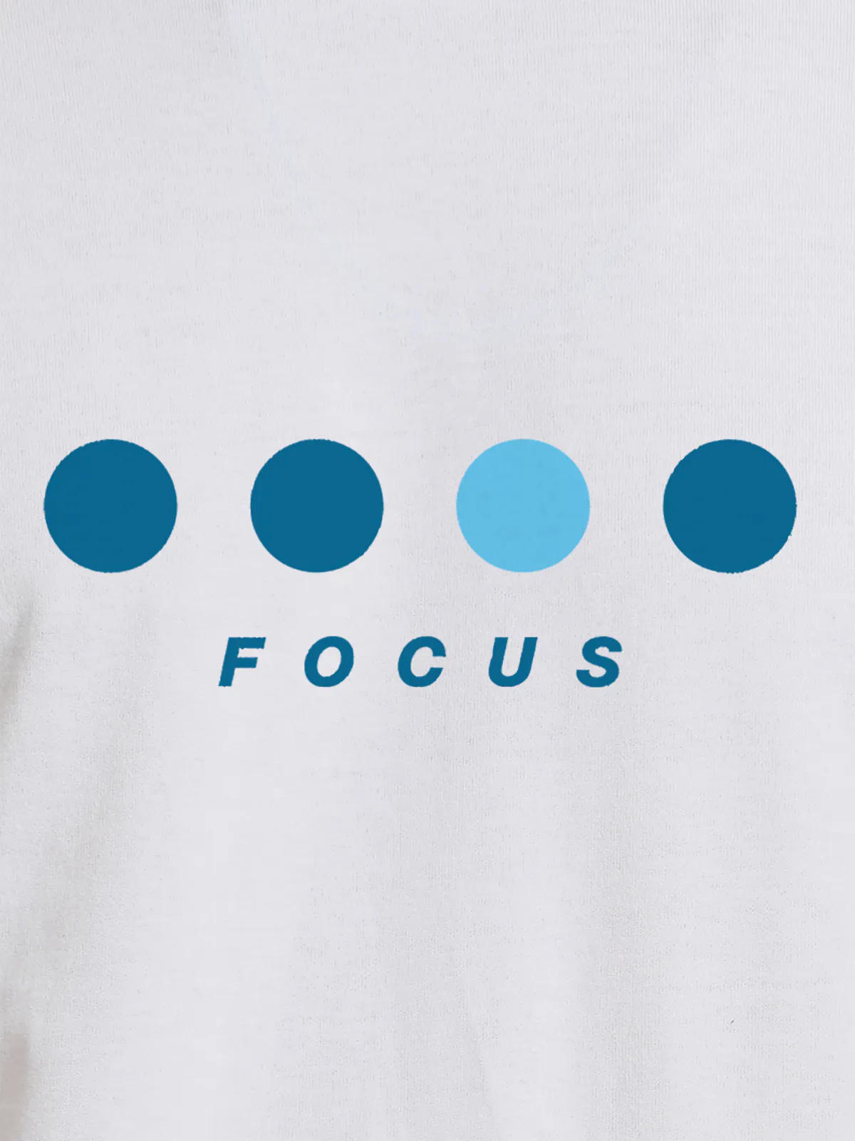 Close up of 'Focus On Goal' design on Men's White Round Neck T-shirt, highlighting intricate details and vibrant print.