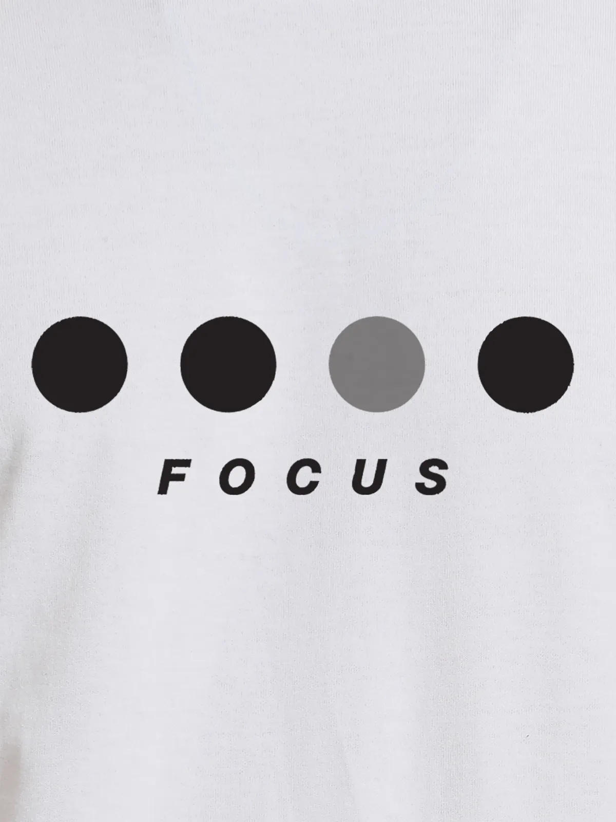 Close up of 'Focus On Goal' design on Men's White Round Neck T-shirt, highlighting intricate details and vibrant print.