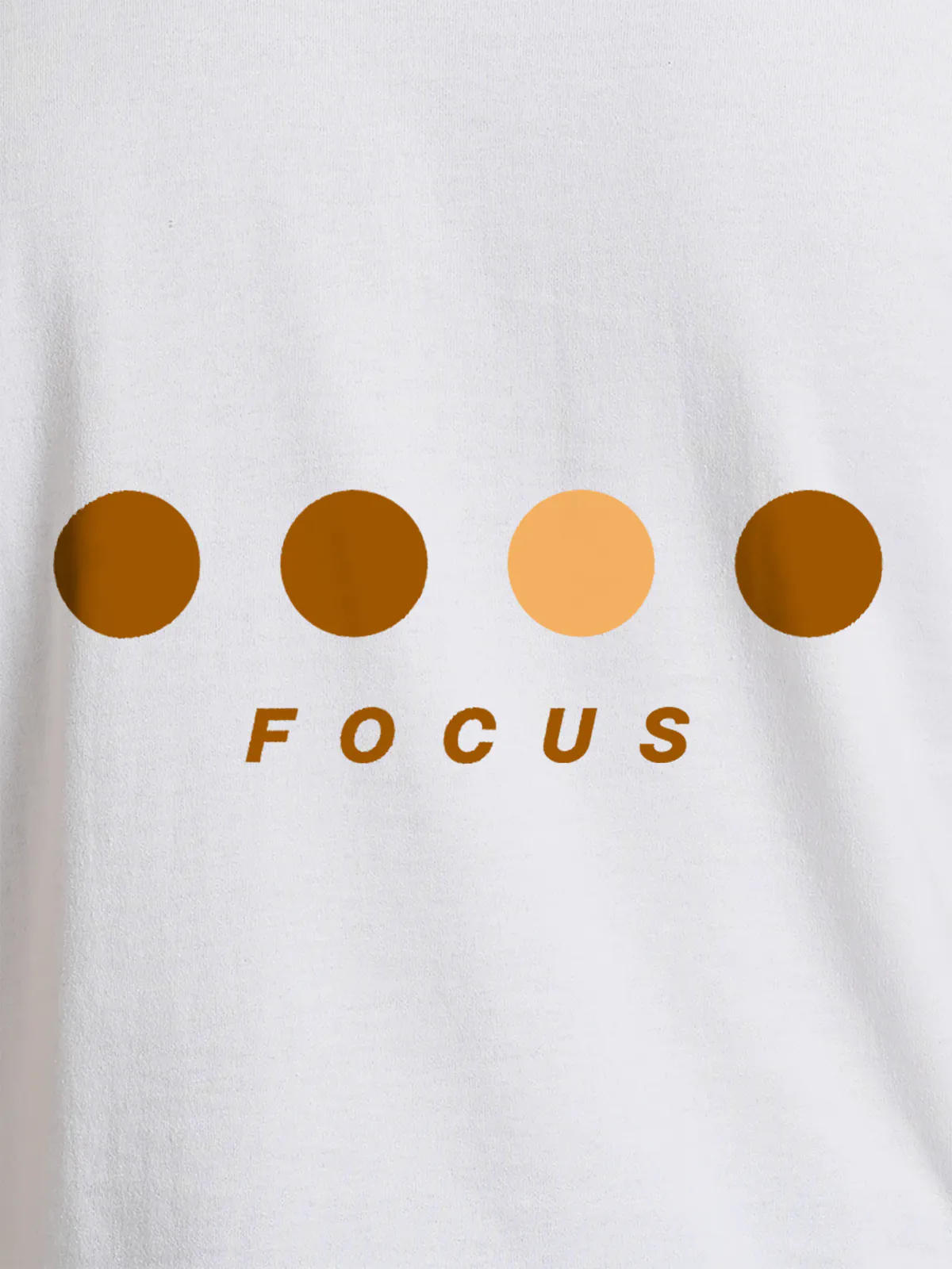 Close up of 'Focus On Goal' design on Women's White Round Neck T-shirt, highlighting intricate details and vibrant print.