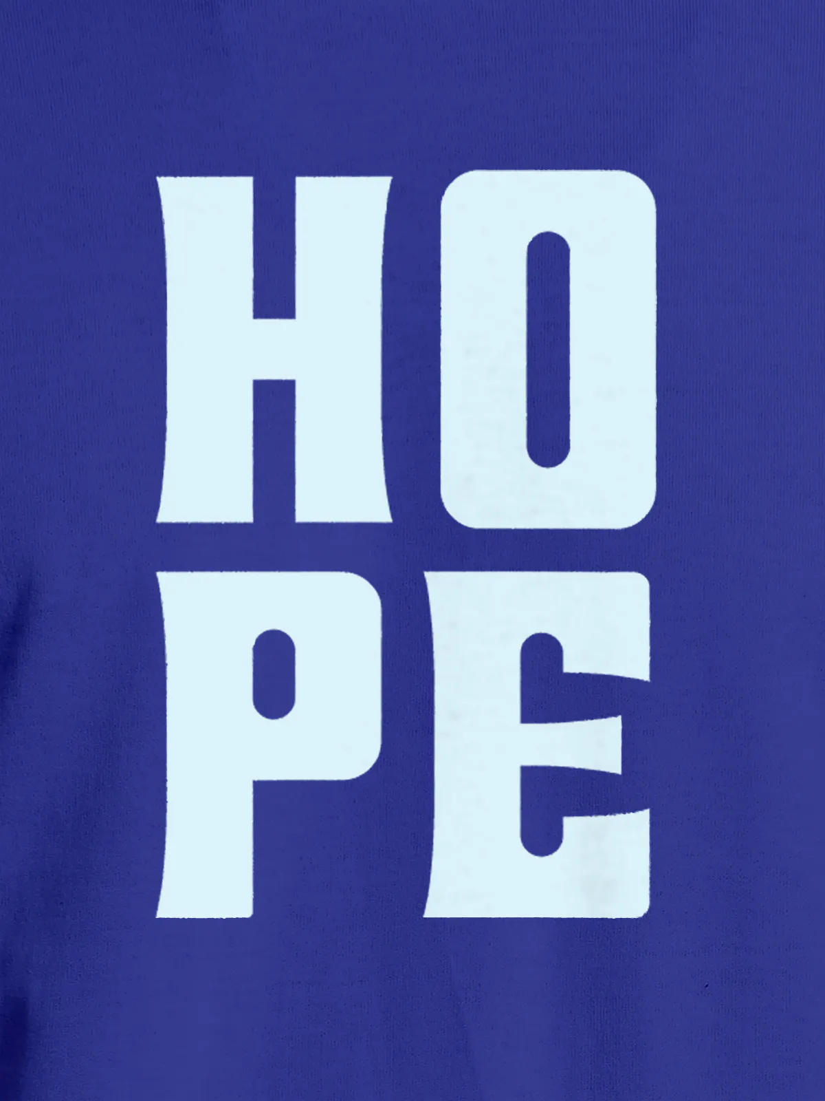 Close up of 'Hope' design on Men's Blue Round Neck T-shirt, highlighting intricate details and vibrant print.
