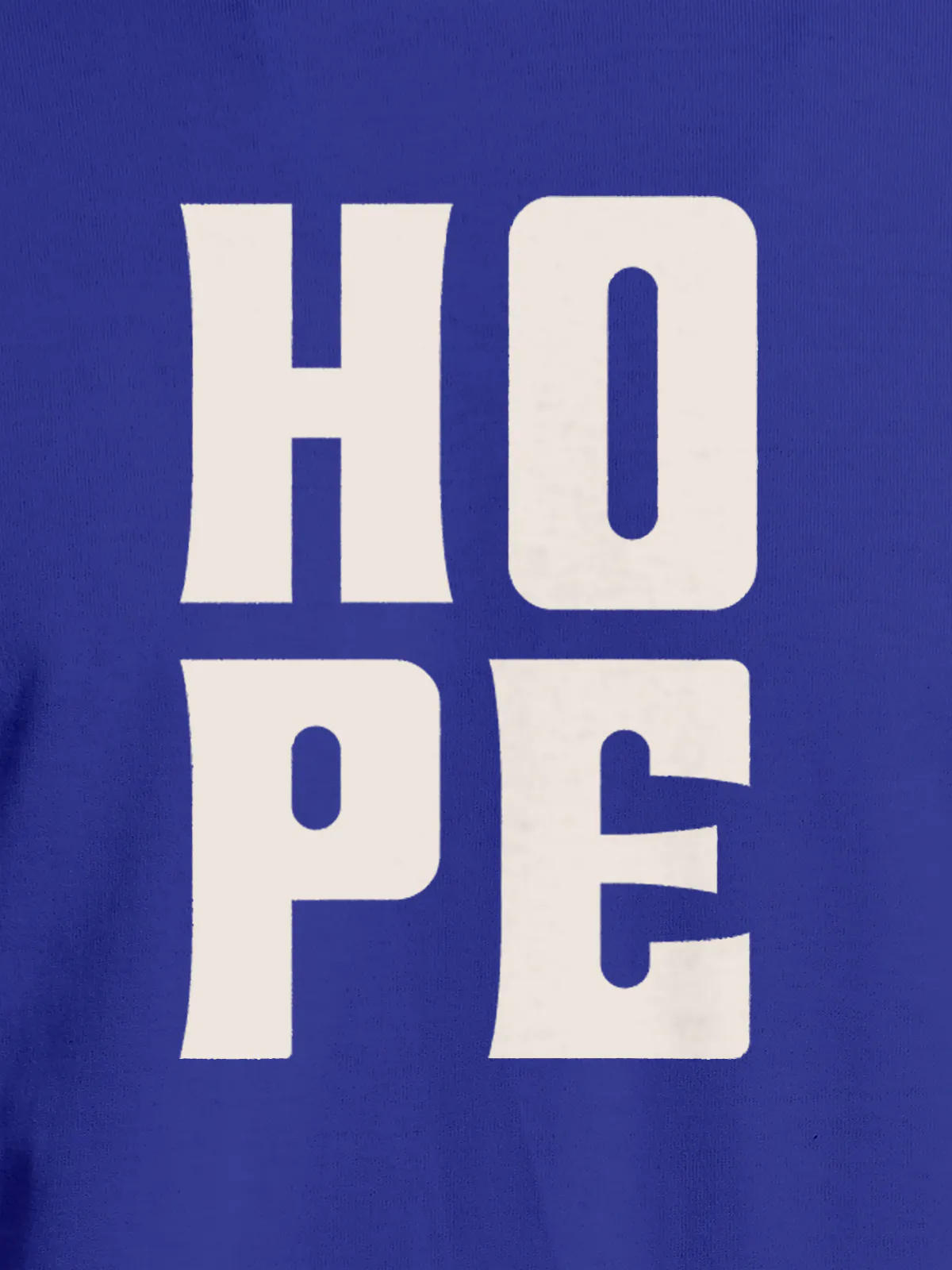 Close up of 'Hope' design on Men's Blue Round Neck T-shirt, highlighting intricate details and vibrant print.