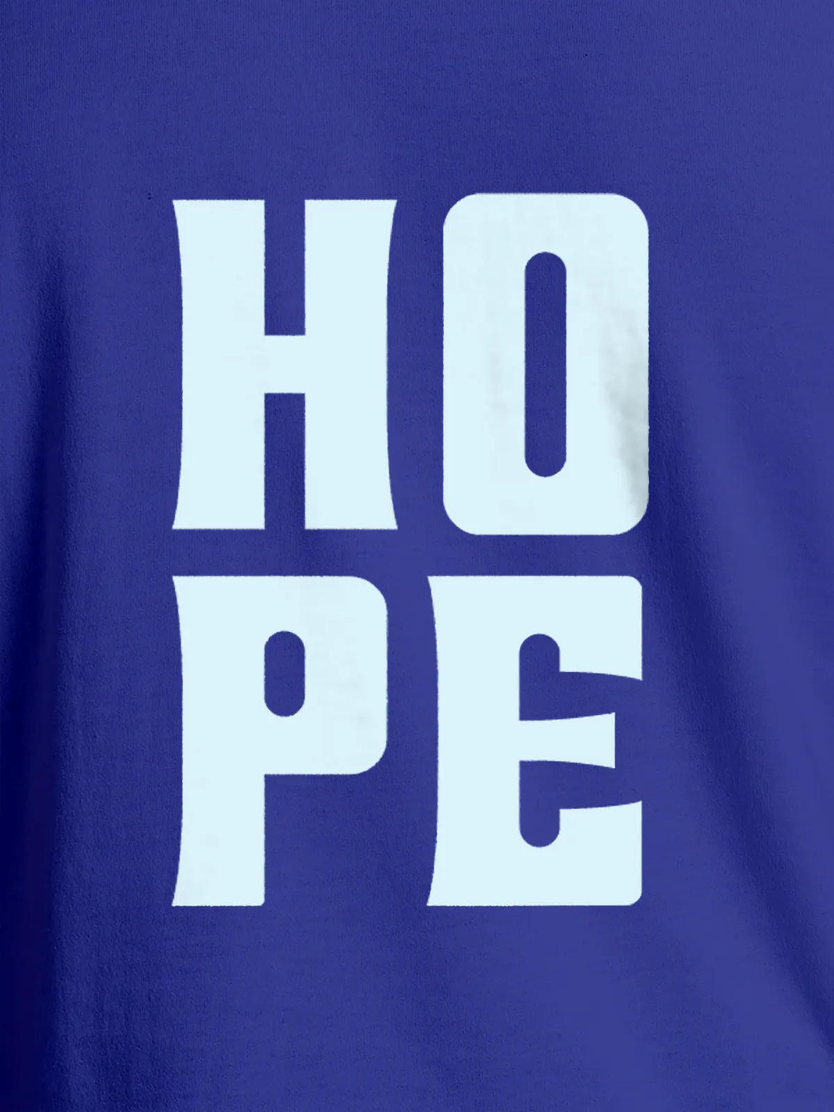 Close up of 'Hope' design on Women's Blue Round Neck T-shirt, highlighting intricate details and vibrant print.
