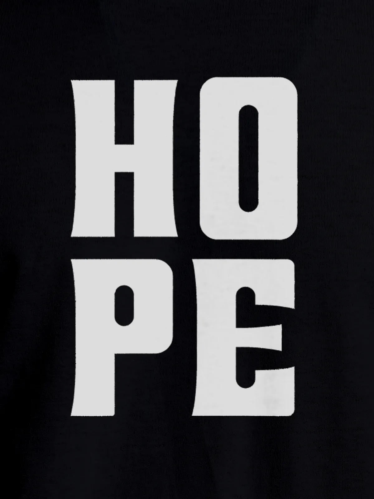 Close up of 'Hope' design on Men's Black Round Neck T-shirt, highlighting intricate details and vibrant print.