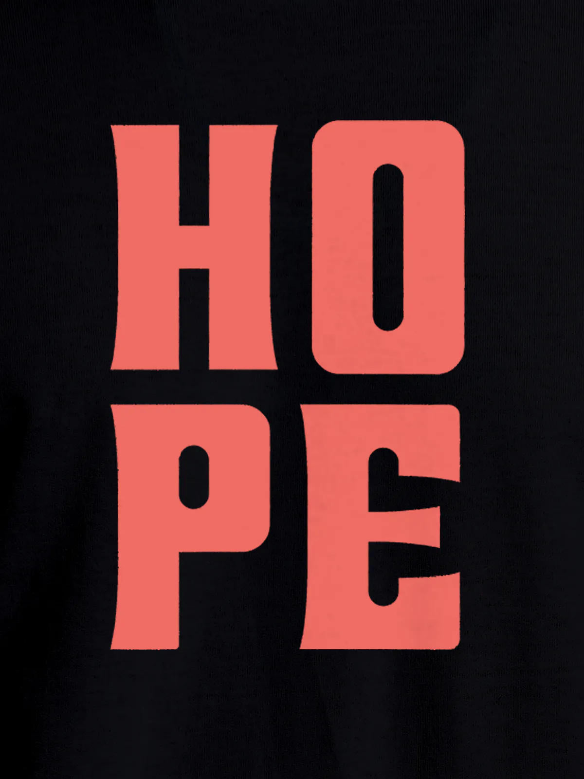 Close up of 'Hope' design on Men's Black Round Neck T-shirt, highlighting intricate details and vibrant print.