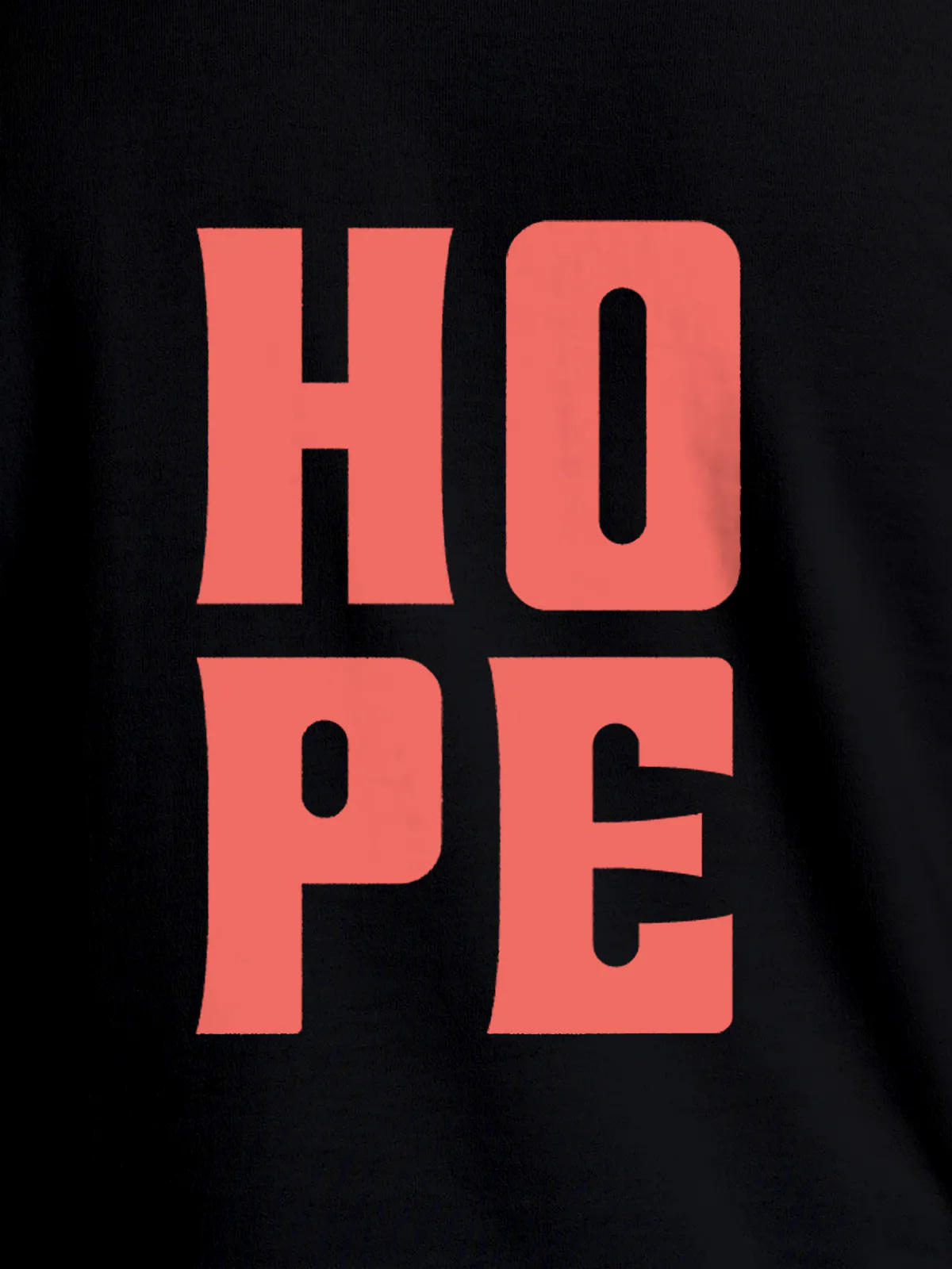 Close up of 'Hope' design on Women's Black Round Neck T-shirt, highlighting intricate details and vibrant print.