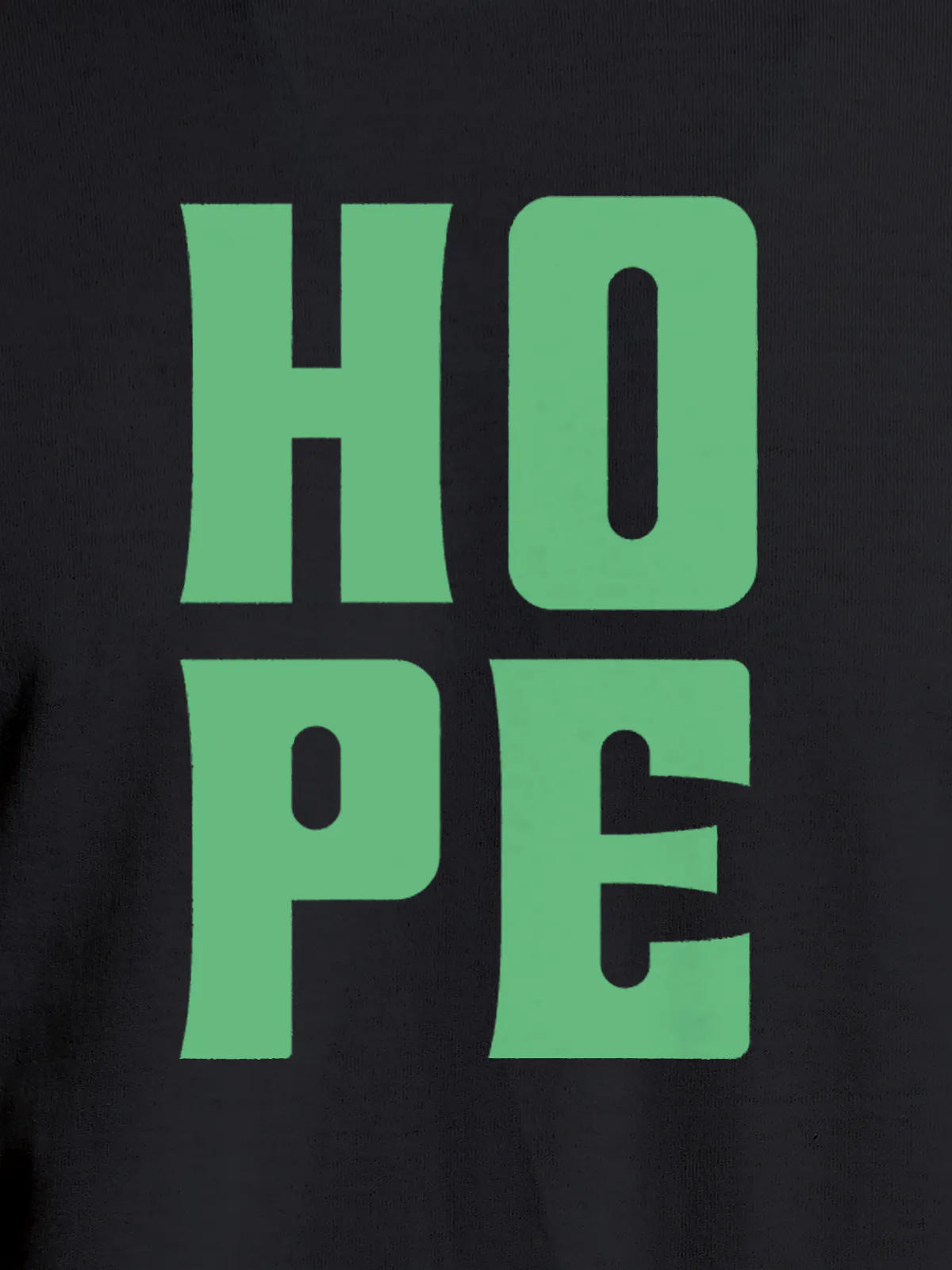 Close up of 'Hope' design on Men's Dark Grey Round Neck T-shirt, highlighting intricate details and vibrant print.