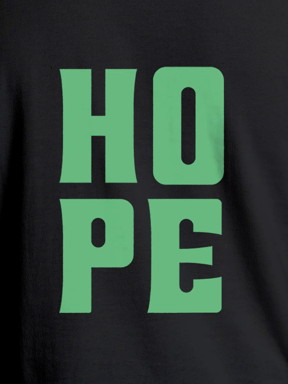 Close up of 'Hope' design on Women's Dark Grey Round Neck T-shirt, highlighting intricate details and vibrant print.