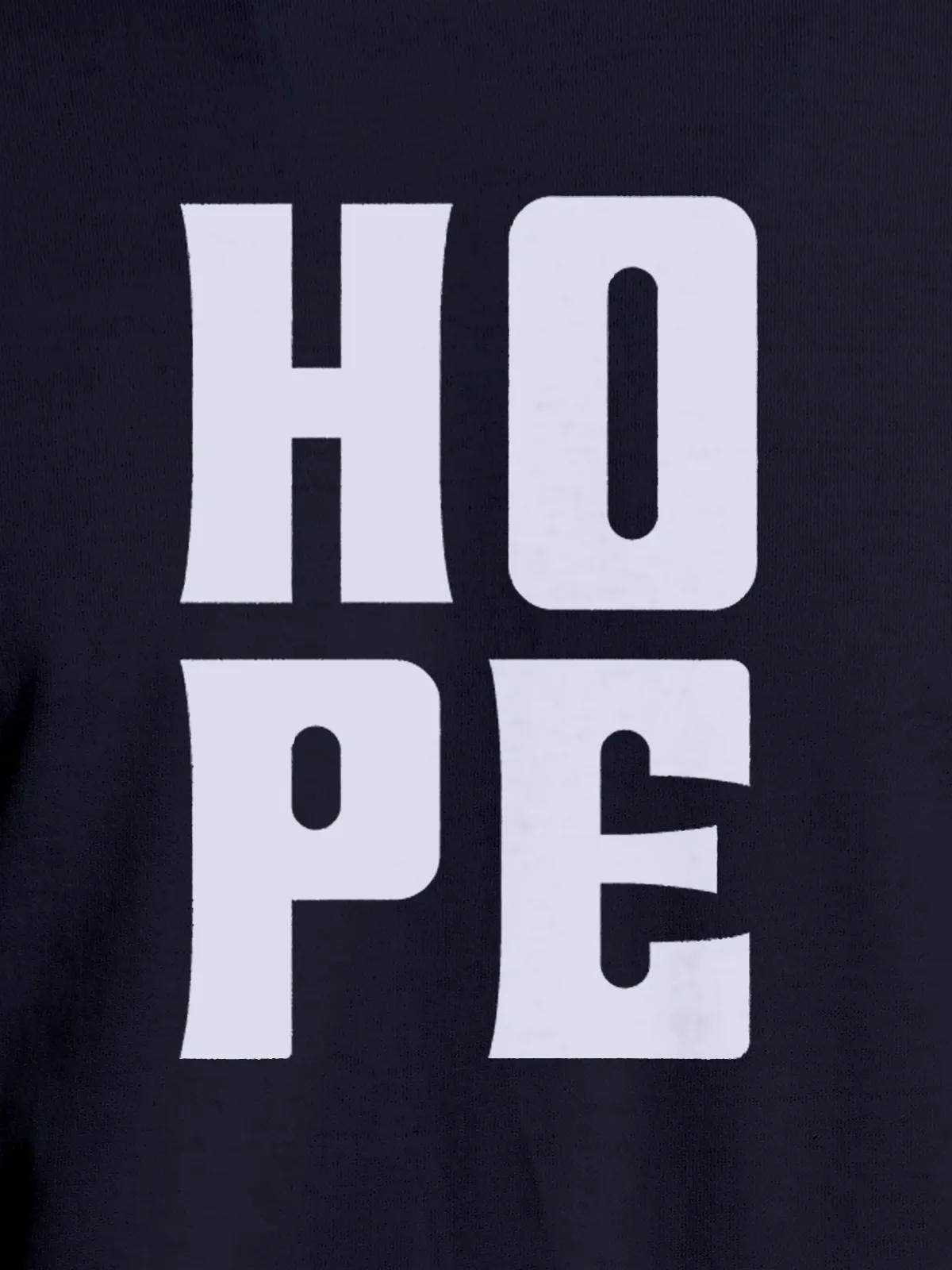 Close up of 'Hope' design on Men's Navy Blue Round Neck T-shirt, highlighting intricate details and vibrant print.