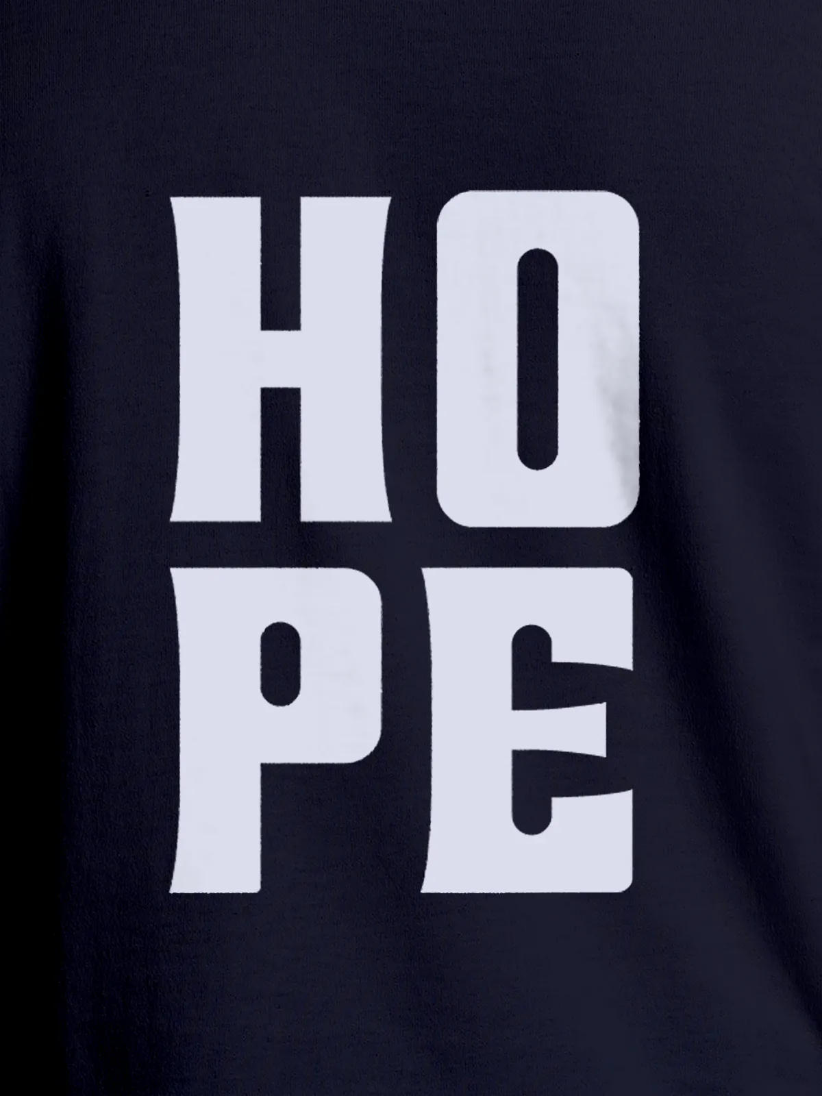 Close up of 'Hope' design on Women's Navy Blue Round Neck T-shirt, highlighting intricate details and vibrant print.