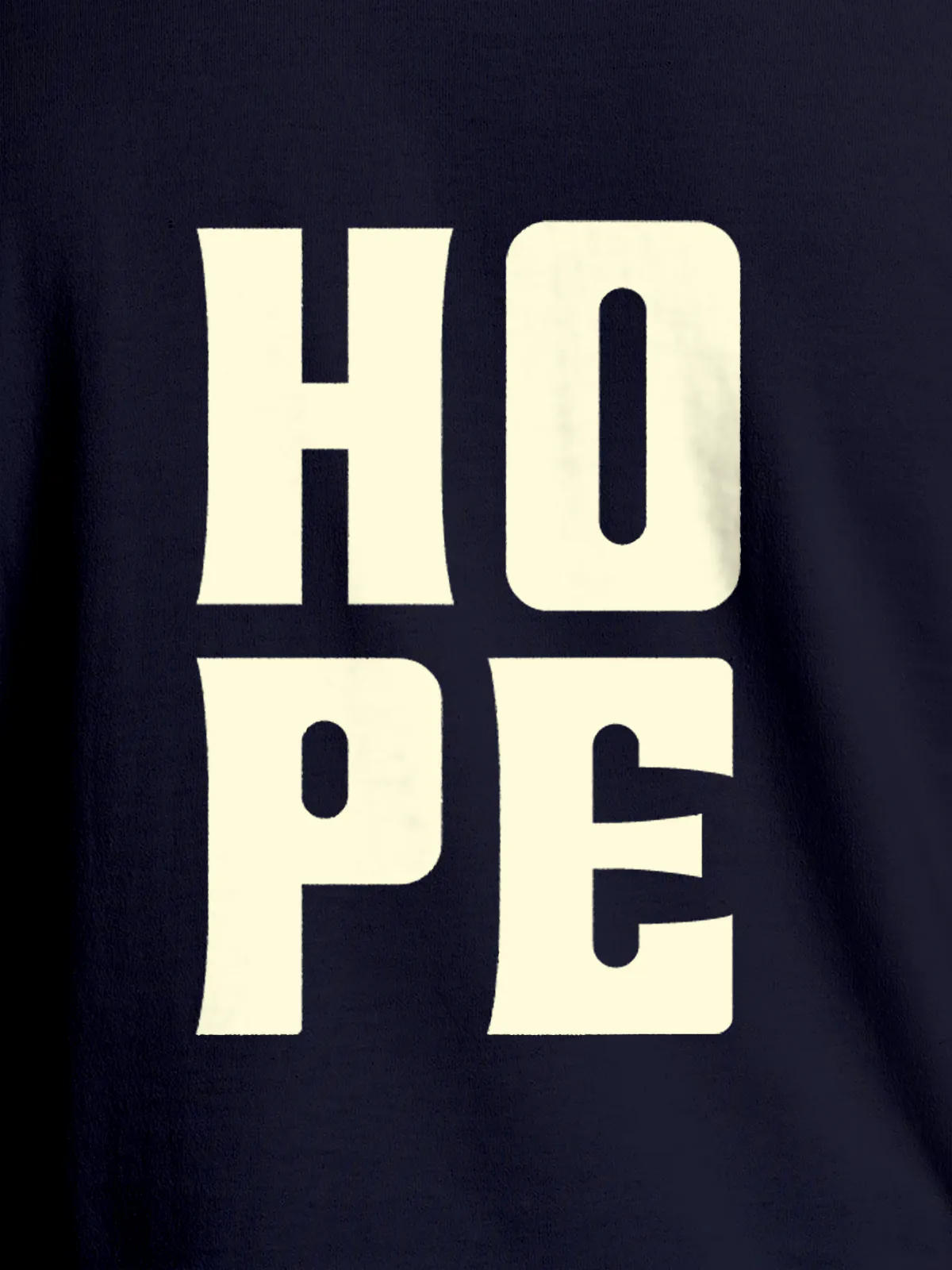 Close up of 'Hope' design on Women's Navy Blue Round Neck T-shirt, highlighting intricate details and vibrant print.