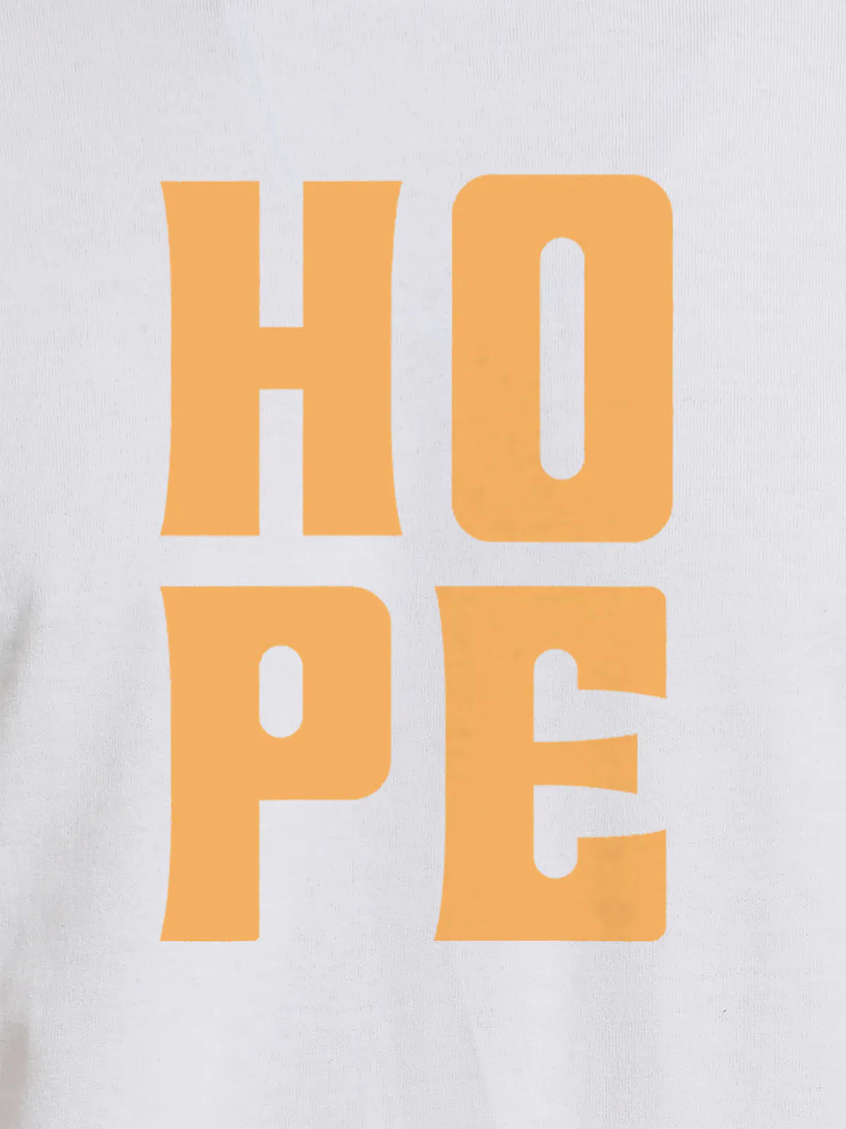 Close up of 'Hope' design on Men's White Round Neck T-shirt, highlighting intricate details and vibrant print.