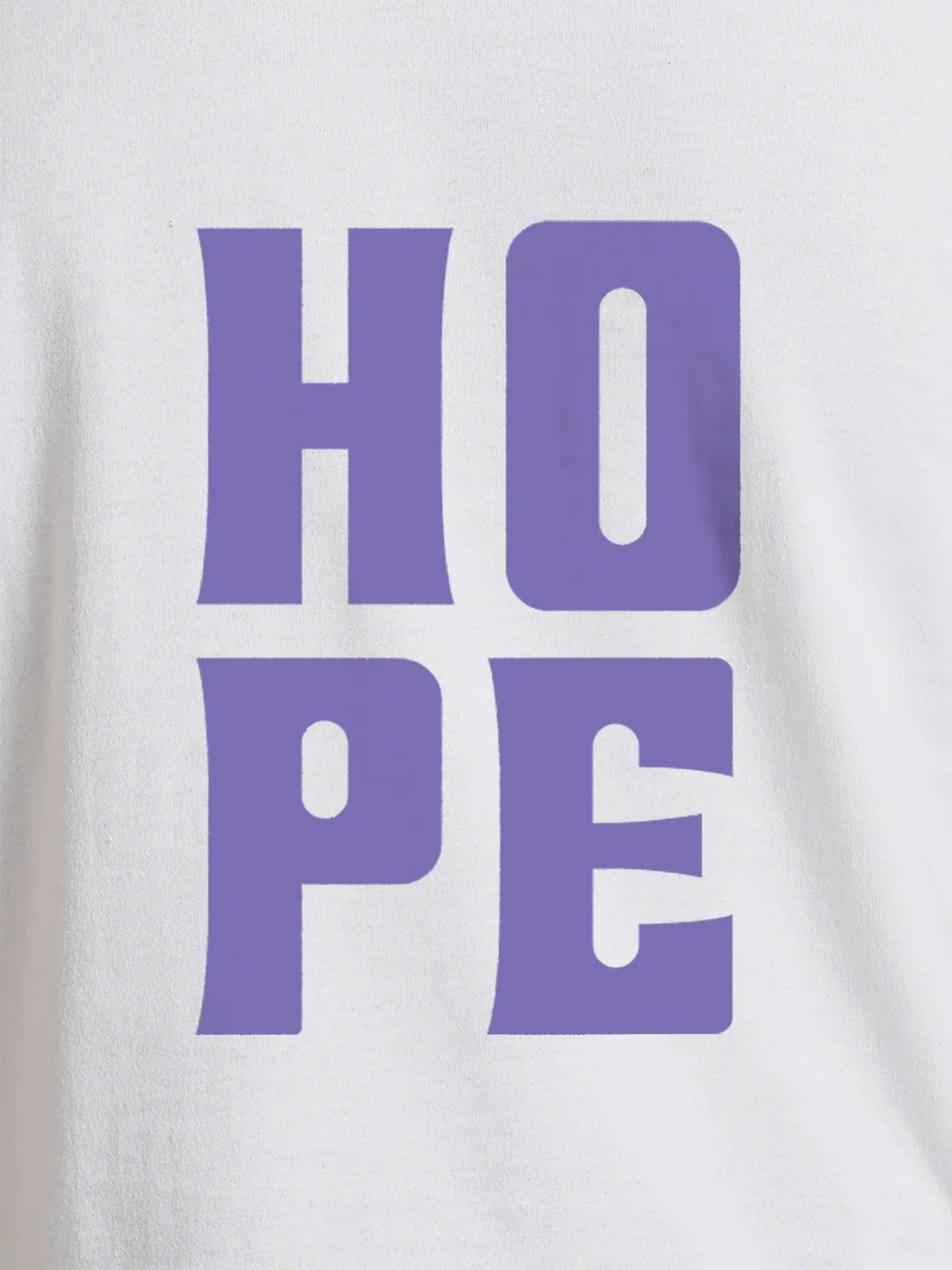 Close up of 'Hope' design on Women's White Round Neck T-shirt, highlighting intricate details and vibrant print.