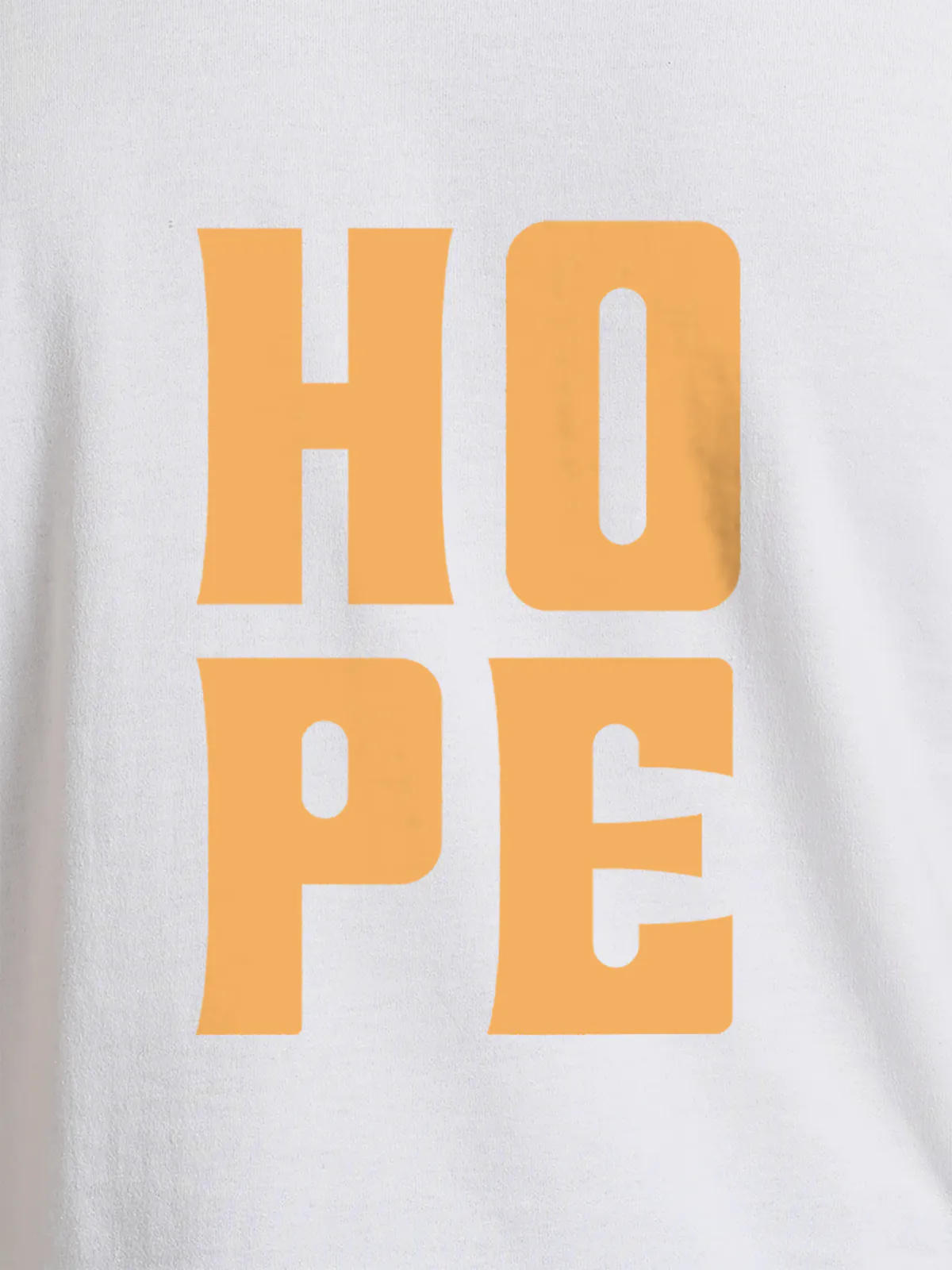 Close up of 'Hope' design on Women's White Round Neck T-shirt, highlighting intricate details and vibrant print.