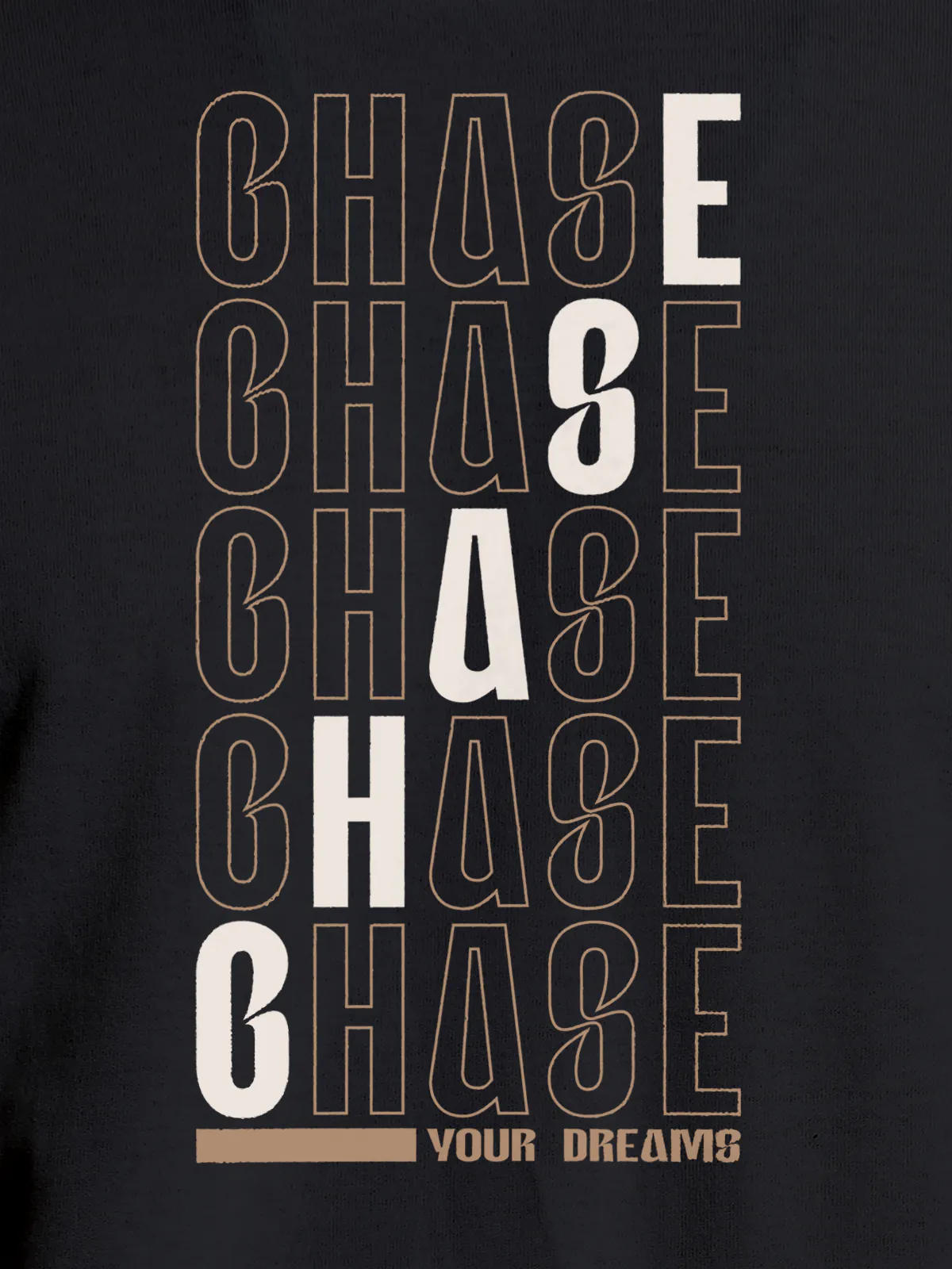 Close up of 'Chase Your Dreams' design on Women's Dark Grey Round Neck T-shirt, highlighting intricate details and vibrant print.