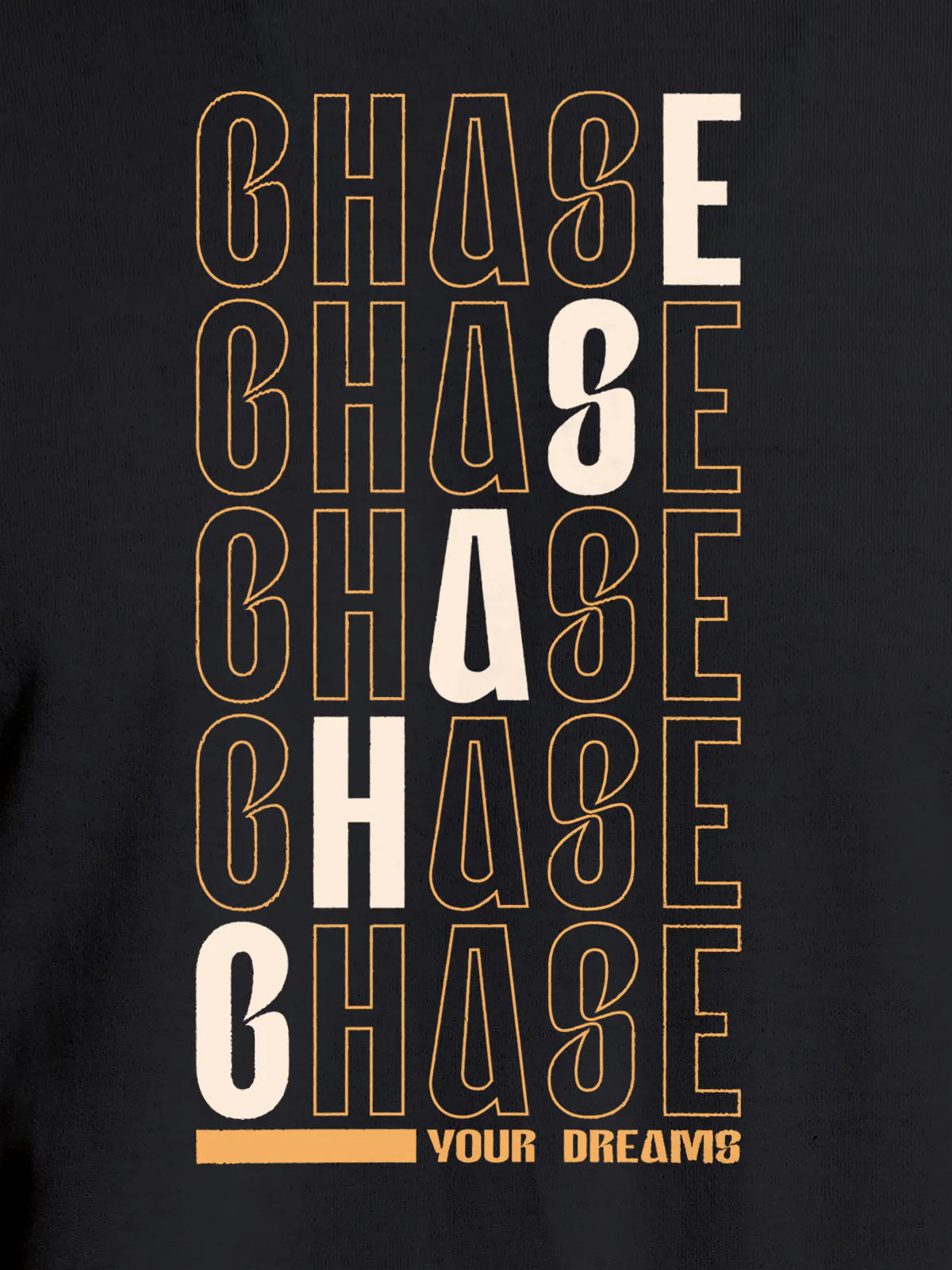 Close up of 'Chase Your Dreams' design on Women's Dark Grey Round Neck T-shirt, highlighting intricate details and vibrant print.