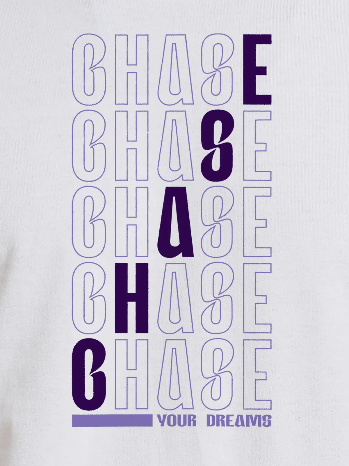 Close up of 'Chase Your Dreams' design on Women's White Round Neck T-shirt, highlighting intricate details and vibrant print.