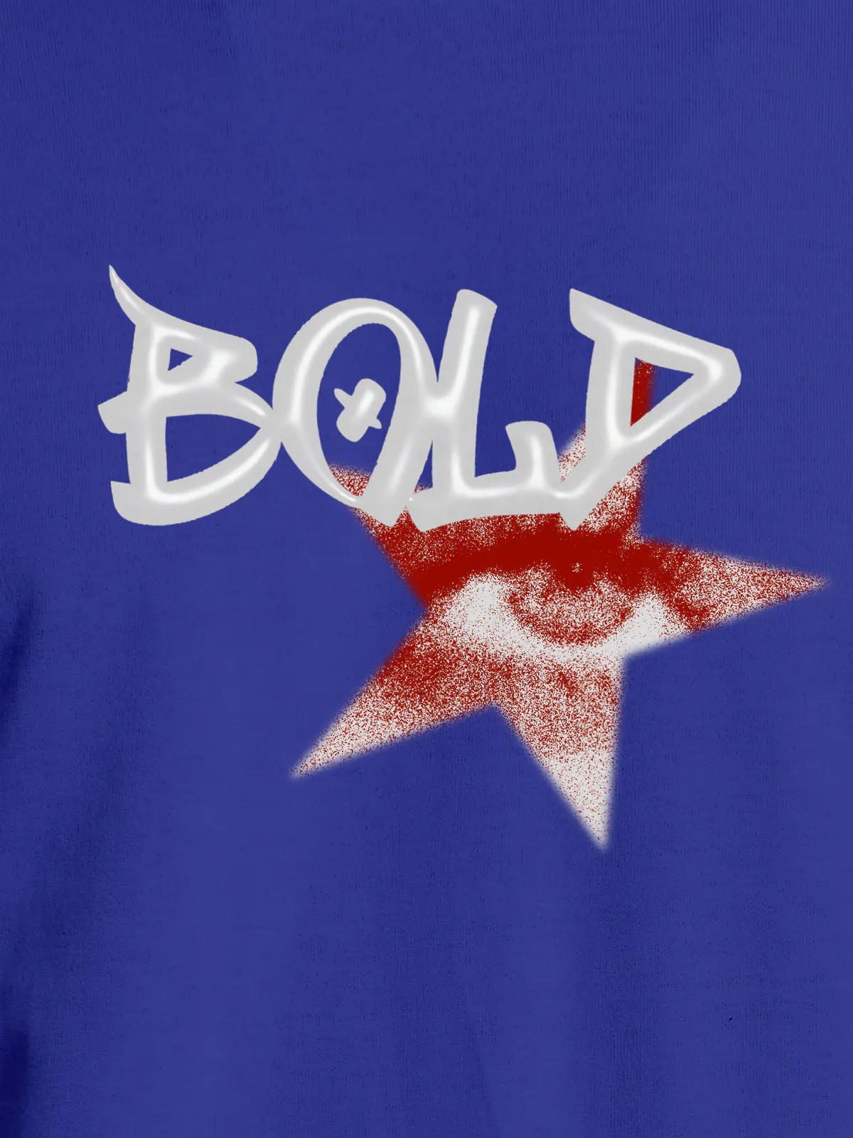 Close up of 'Bold' design on Men's Blue Round Neck T-shirt, highlighting intricate details and vibrant print.