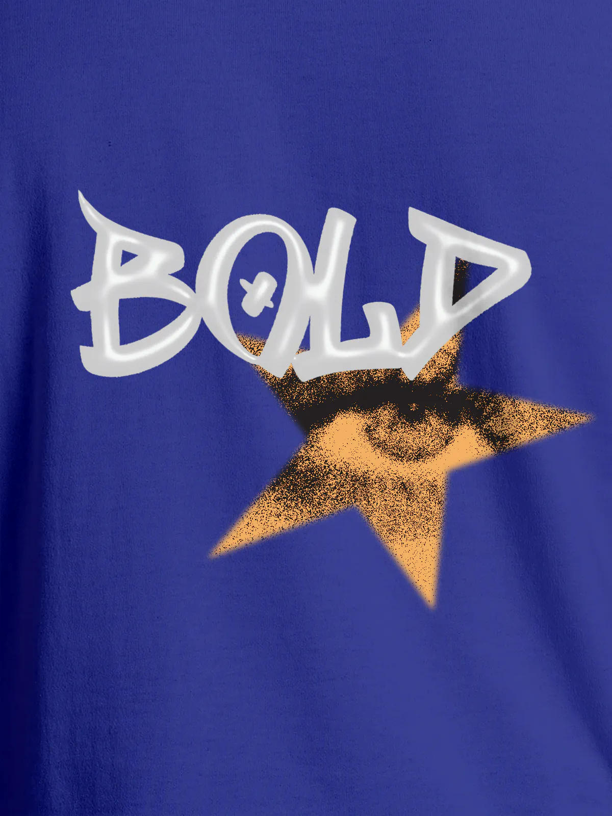 Close up of 'Bold' design on Women's Blue Round Neck T-shirt, highlighting intricate details and vibrant print.