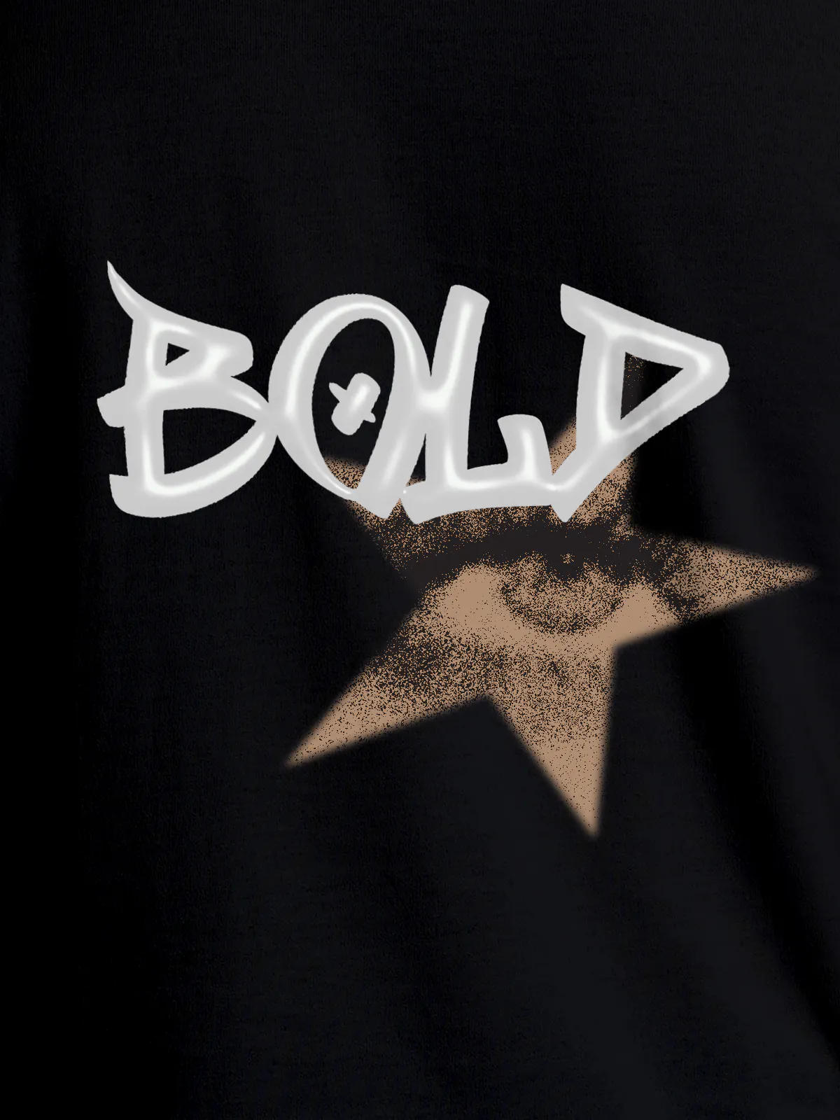 Close up of 'Bold' design on Women's Black Round Neck T-shirt, highlighting intricate details and vibrant print.