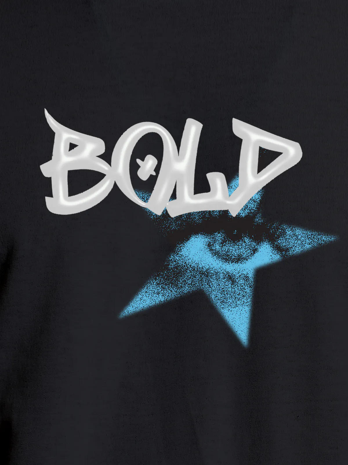 Close up of 'Bold' design on Men's Dark Grey Round Neck T-shirt, highlighting intricate details and vibrant print.