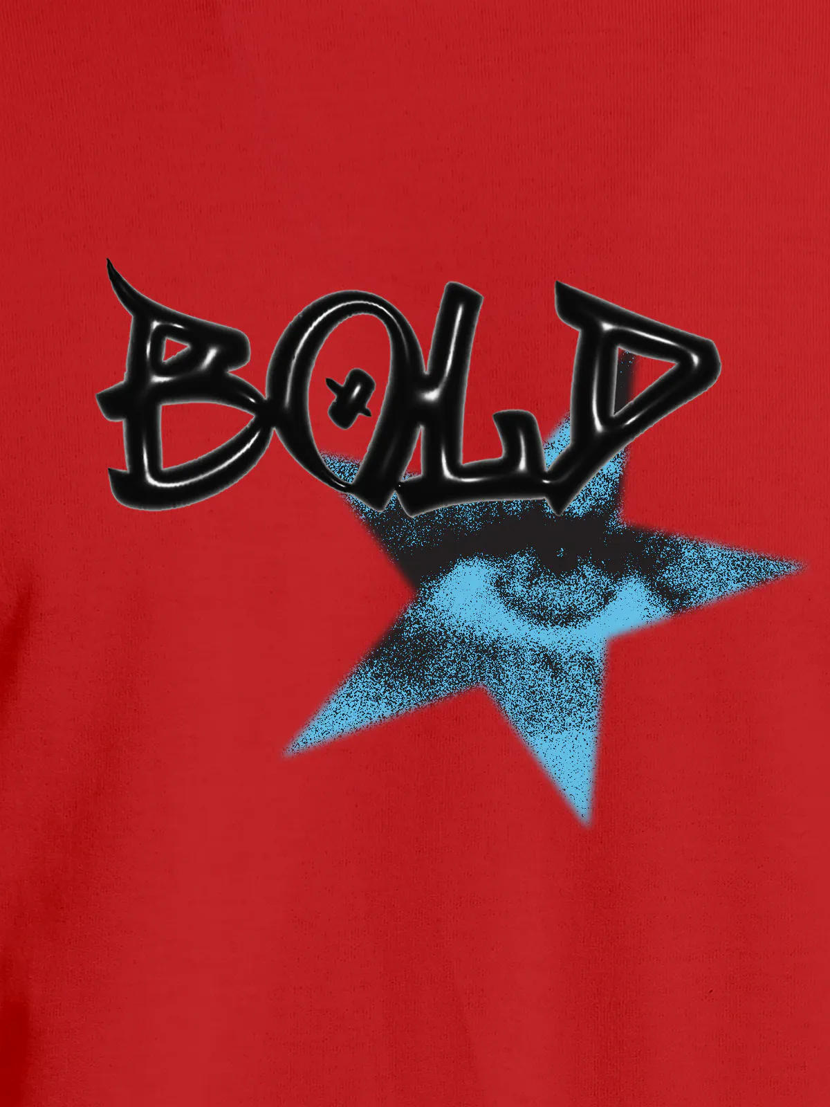 Close up of 'Bold' design on Men's Red Round Neck T-shirt, highlighting intricate details and vibrant print.