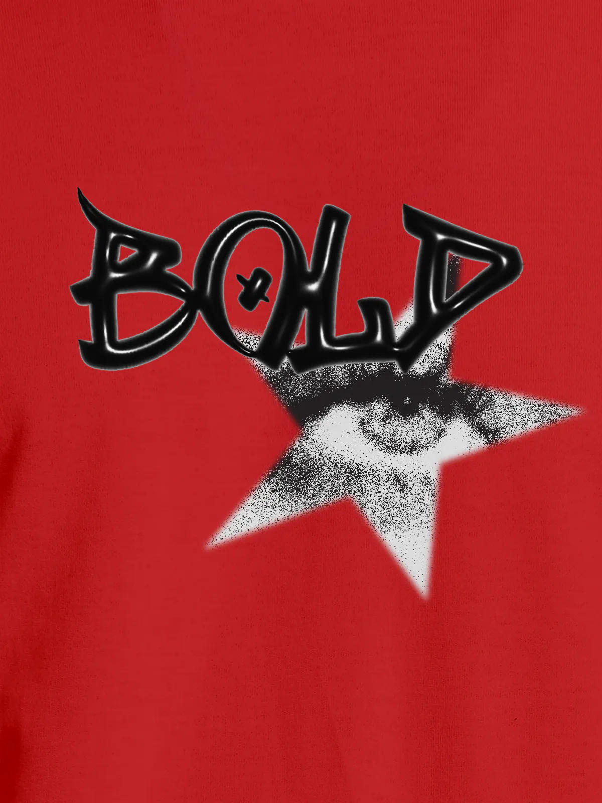 Close up of 'Bold' design on Men's Red Round Neck T-shirt, highlighting intricate details and vibrant print.