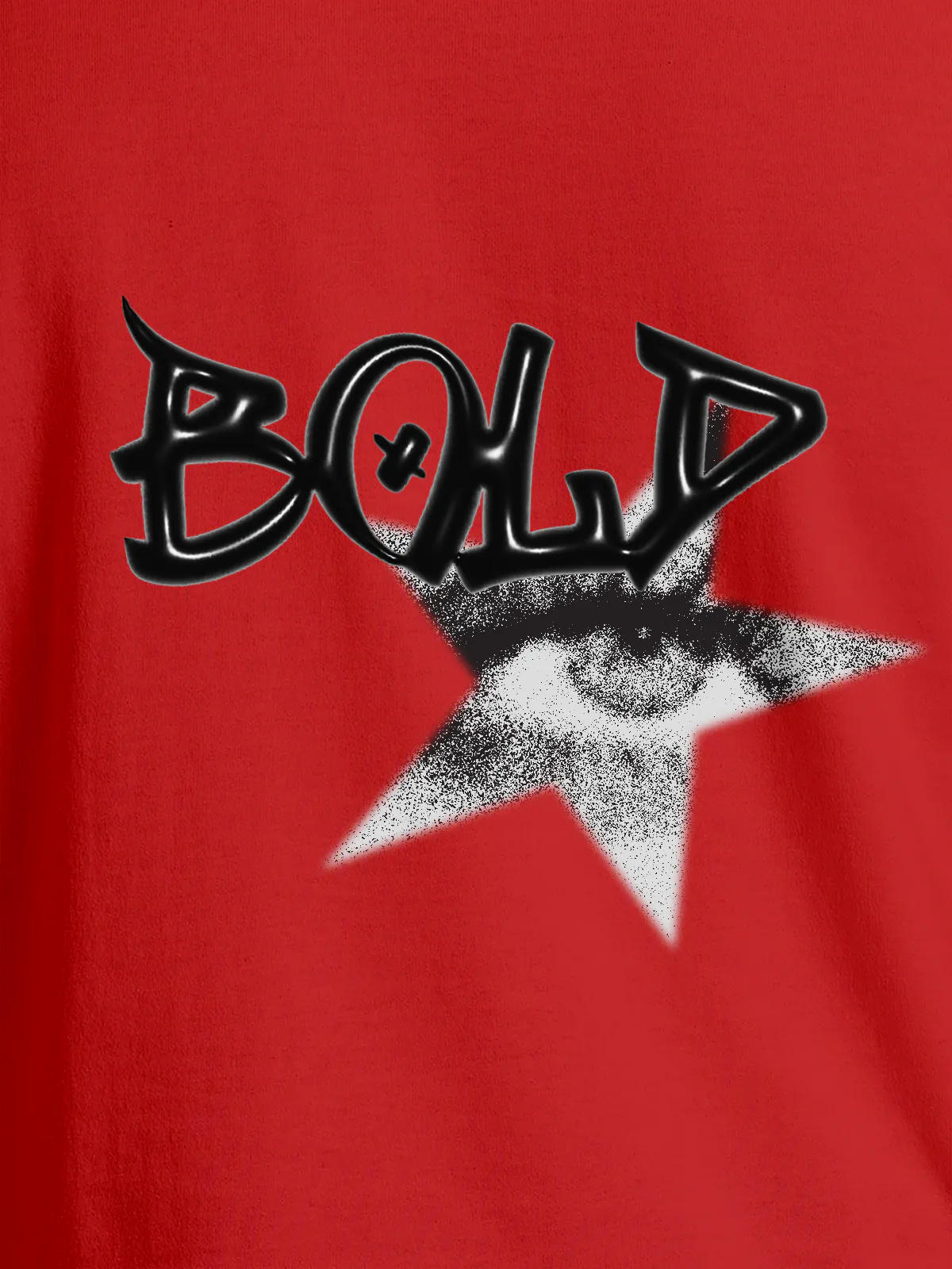 Close up of 'Bold' design on Women's Red Round Neck T-shirt, highlighting intricate details and vibrant print.
