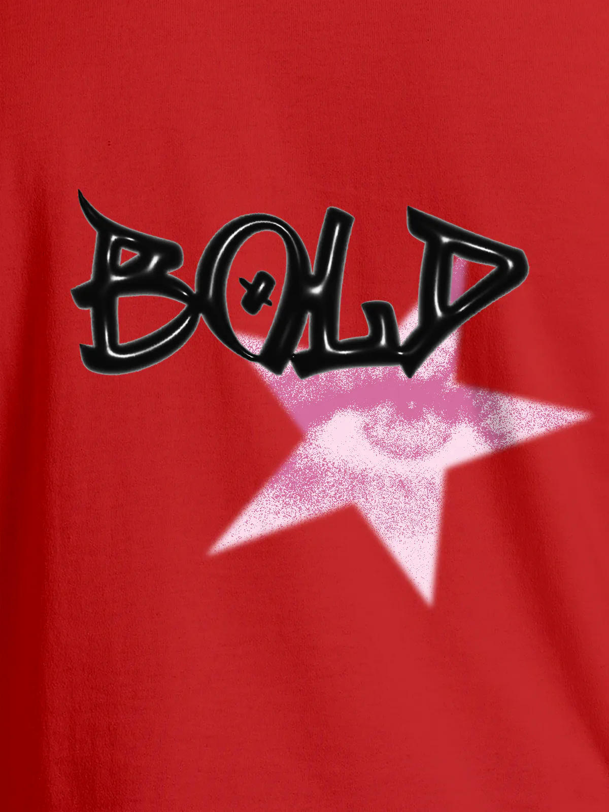 Close up of 'Bold' design on Women's Red Round Neck T-shirt, highlighting intricate details and vibrant print.