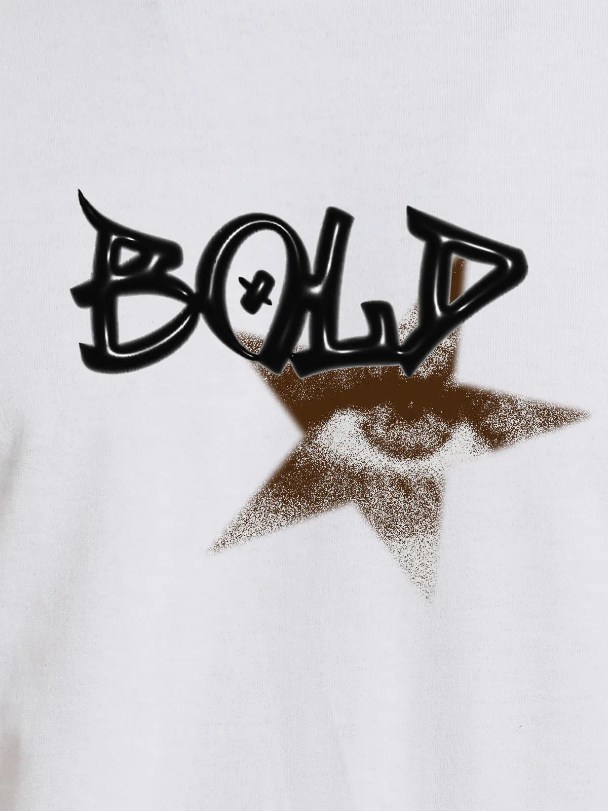Close up of 'Bold' design on Men's White Round Neck T-shirt, highlighting intricate details and vibrant print.