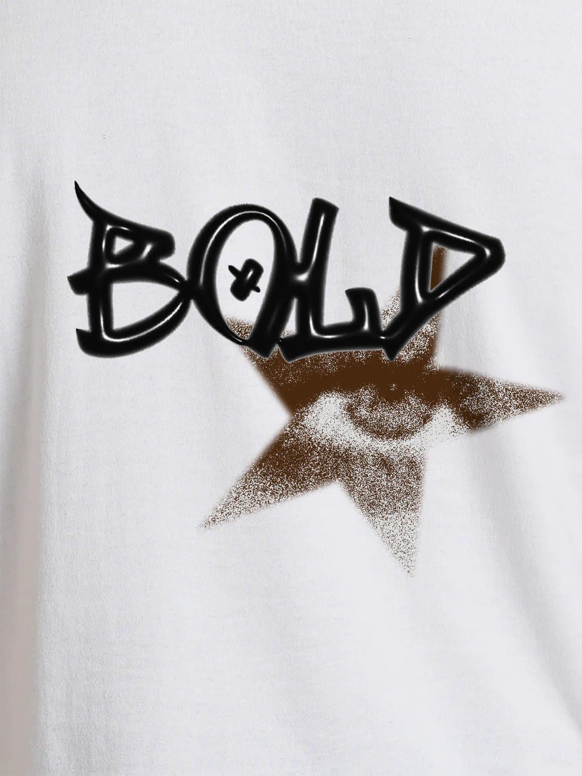 Close up of 'Bold' design on Women's White Round Neck T-shirt, highlighting intricate details and vibrant print.
