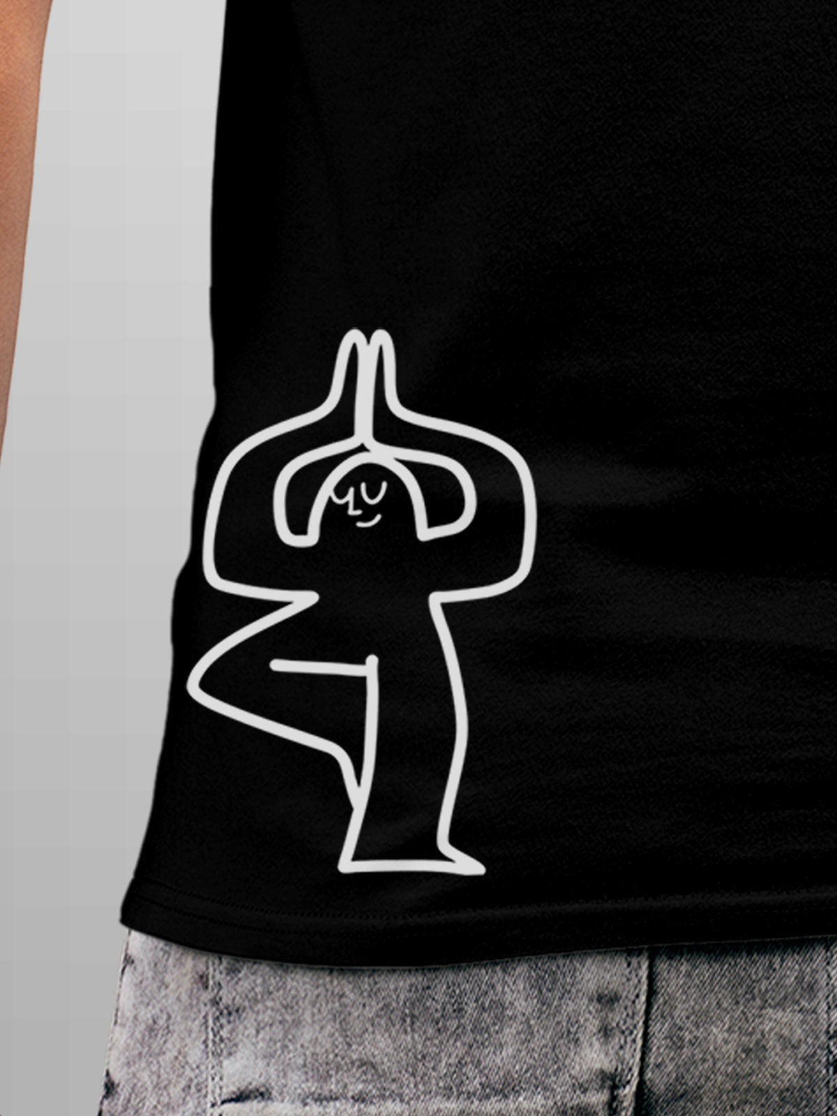 Close up of 'Balance Is A Decision' design on Men's Black Round Neck T-shirt, highlighting intricate details and vibrant print.