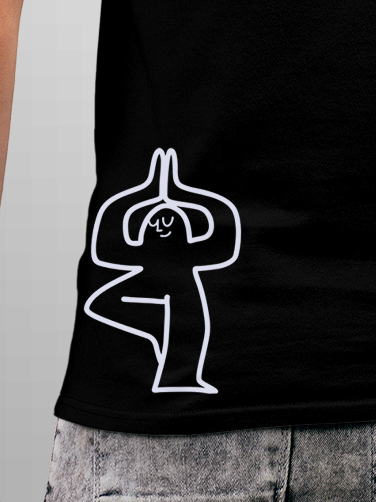 Close up of 'Balance Is A Decision' design on Men's Black Round Neck T-shirt, highlighting intricate details and vibrant print.