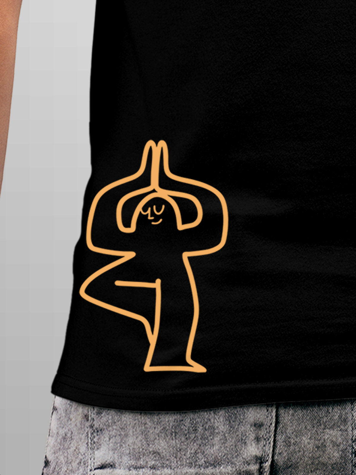 Close up of 'Balance Is A Decision' design on Men's Black Round Neck T-shirt, highlighting intricate details and vibrant print.