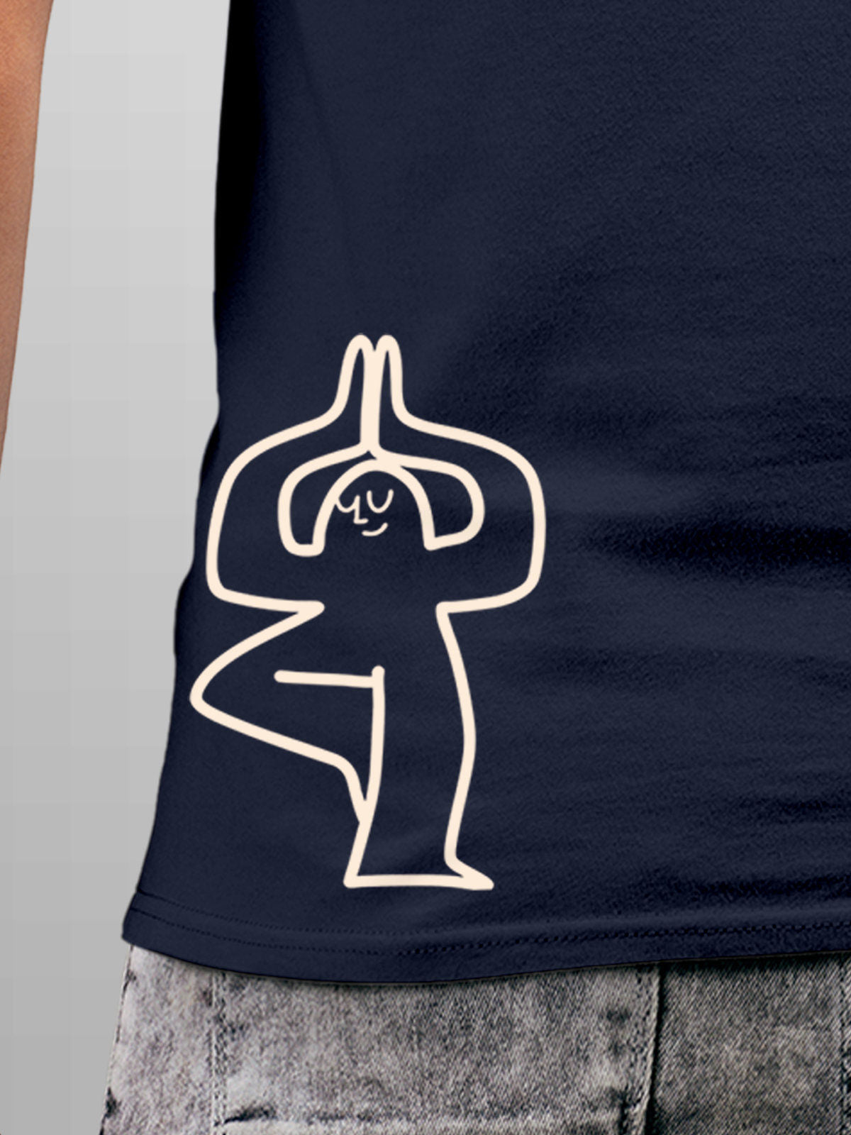 Close up of 'Balance Is A Decision' design on Men's Navy Blue Round Neck T-shirt, highlighting intricate details and vibrant print.